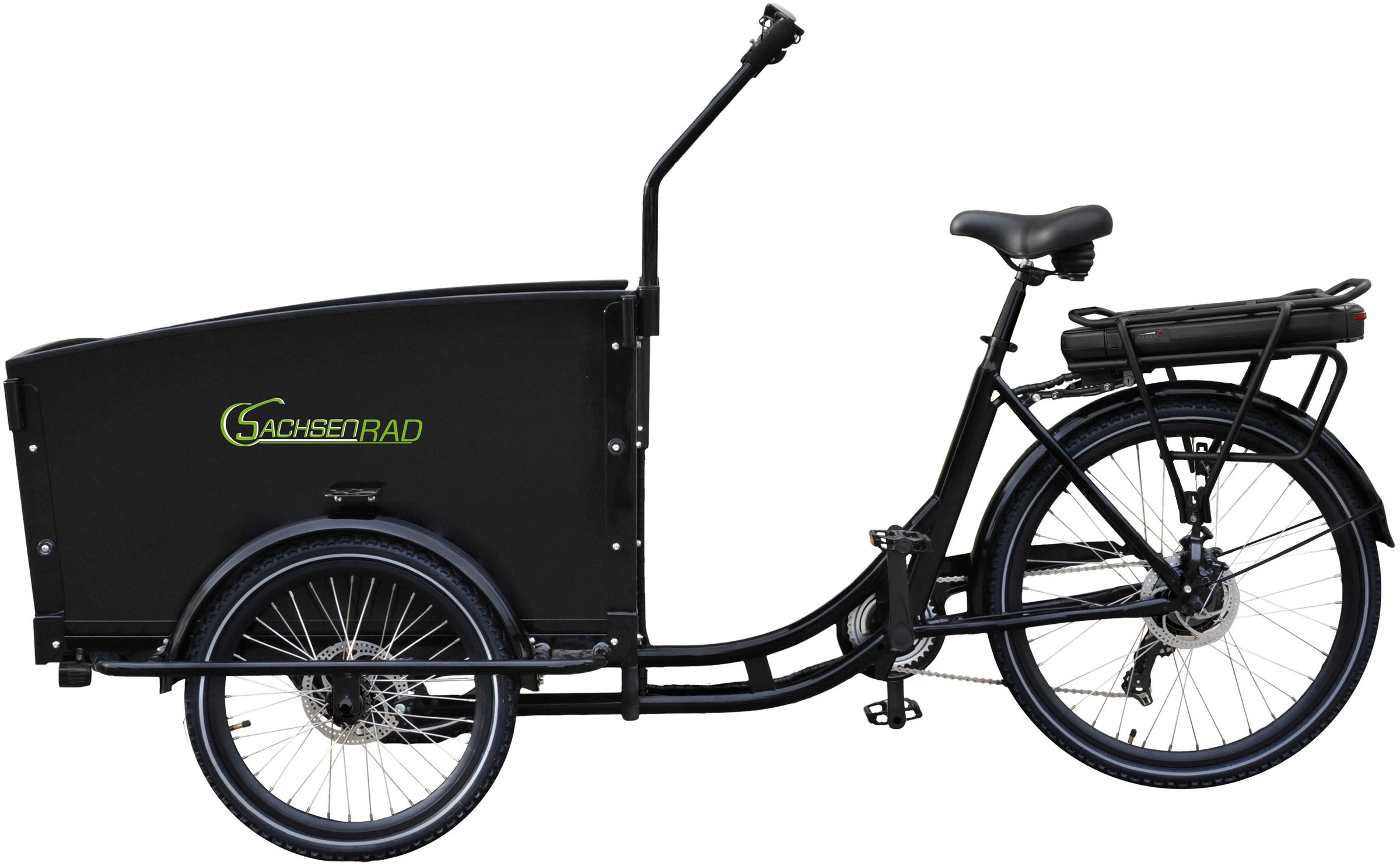 SachsenRad »T1« 7 Gang Shimano Shimano 7-Gang-Kettenschaltung Schaltwerk Kettenschaltung Heckmotor 250 W Alarmanlage, Holz-Transportbox, Mitgelieferte Regenabdeckung