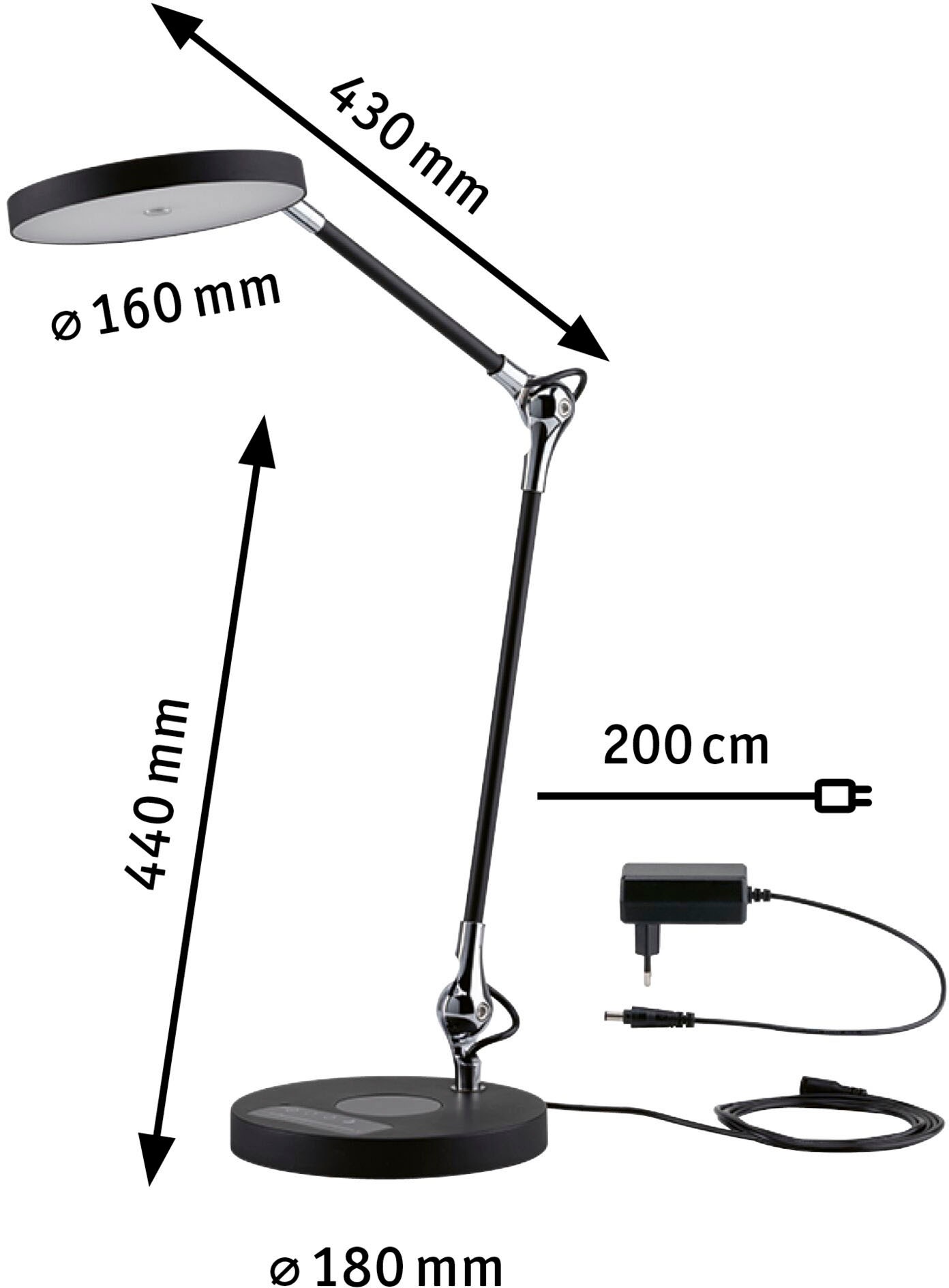 Paulmann LED Schreibtischlampe »Numis 11W schwarz QI tuneablewhite dimmbar«, 1 flammig-flammig, Kabellänge 1,50m