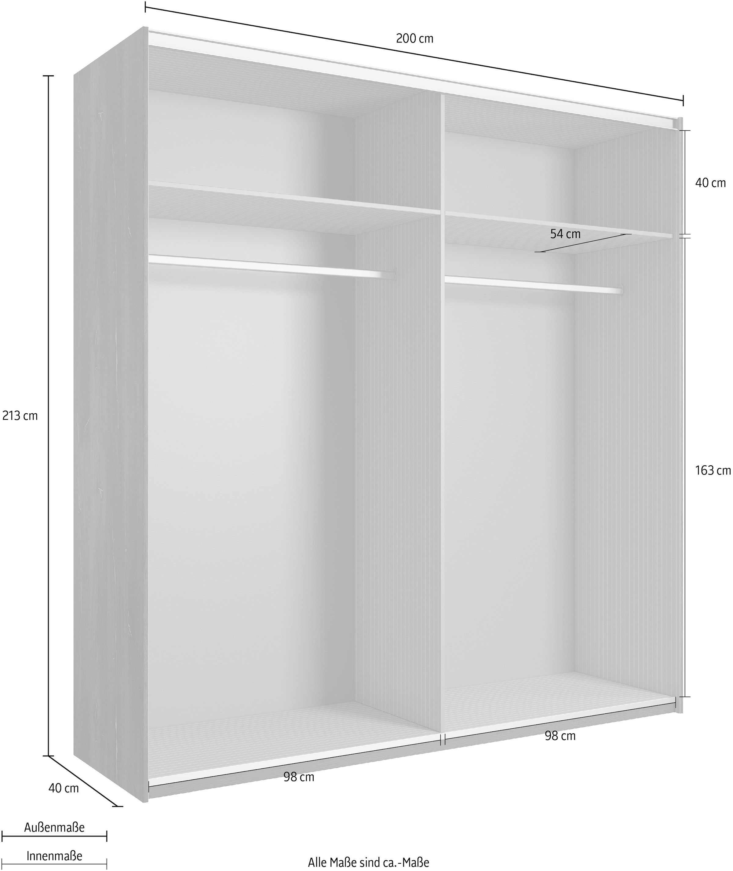 INOSIGN Schwebetürenschrank »Sigma, Breite 200 cm, moderner Kleiderschrank, Made in Europe«, Wäscheschrank mit Spiegel, Garderobe mit durchdachter Inneneinteilung