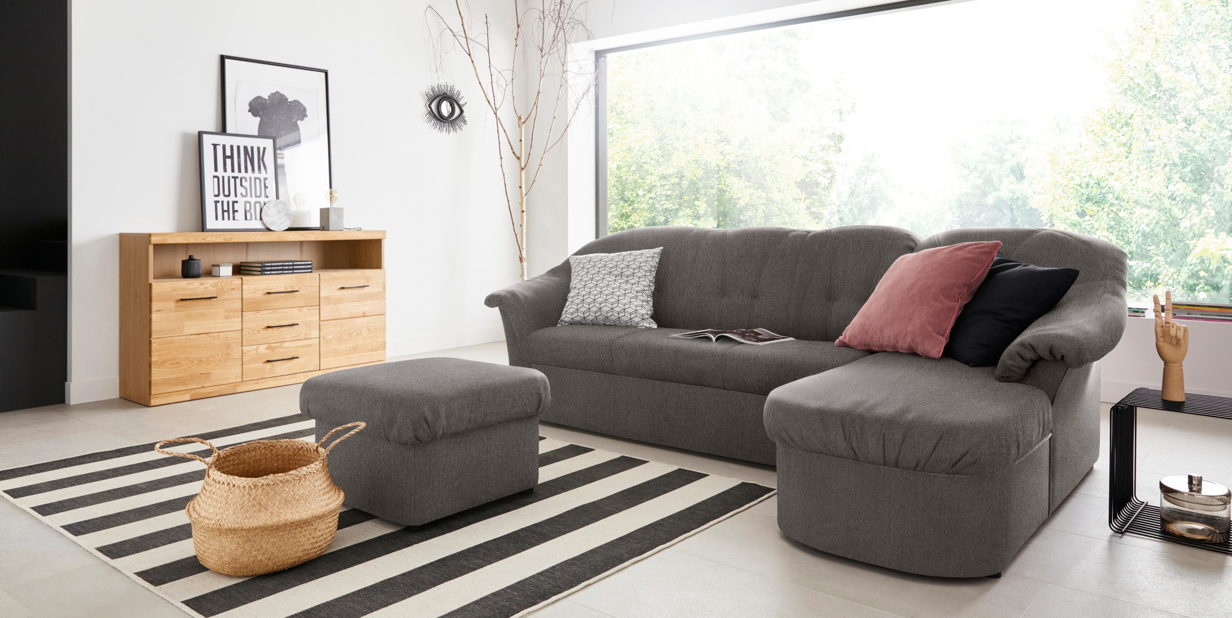 DOMO collection Ecksofa »Pegnitz, elegante Rückensteppung, kompakte Stellmaße 238/141cm, L-Form«, wahlweise mit Bettfunktion