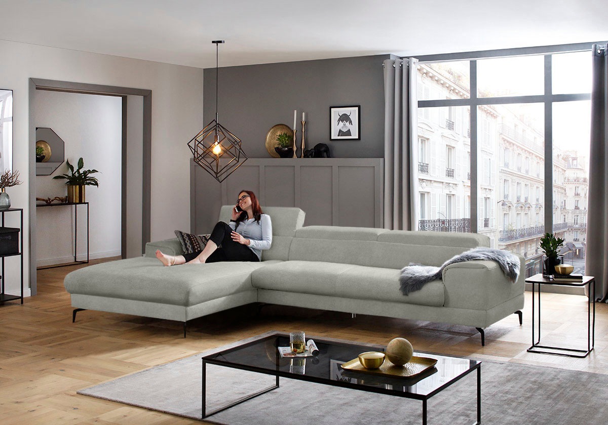 W.SCHILLIG Ecksofa »piedroo, Designsofa mit tollem Sitzkomfort, bequem, L-Form«, Kopfteilverstellung, wahlweise mit Sitztiefenverstellung, Breite 343cm