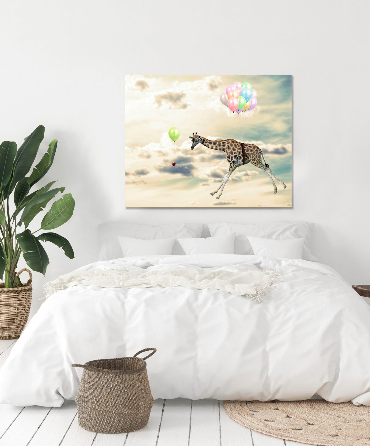 queence Acrylglasbild »fliegende Giraffe«, Tiere-Luftballon-Himmel-Giraffe- günstig online kaufen