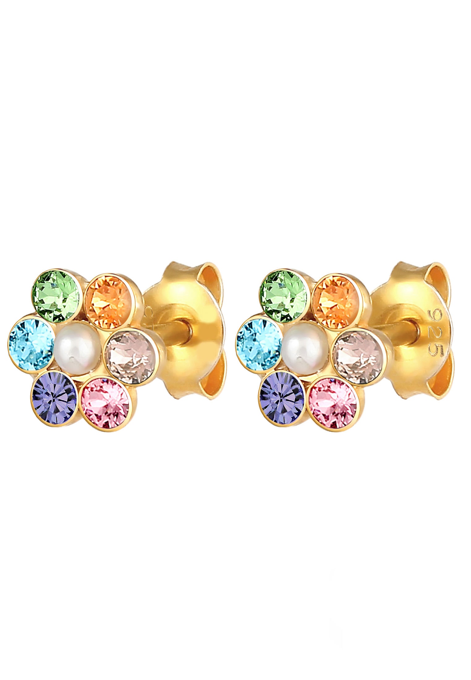 Elli Paar Ohrstecker »Kinder Blume Synthetische Perle Regenbogen Kristall 925 Silber«