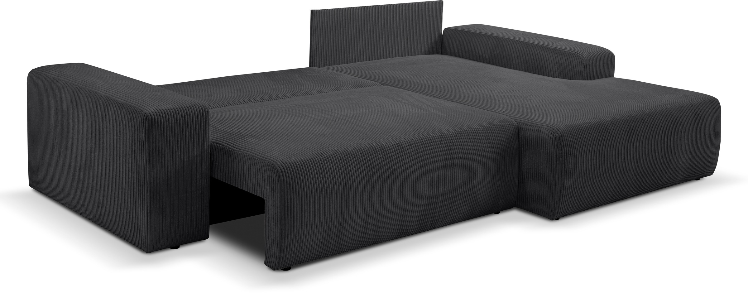 WERK2 Ecksofa »Rotterdam-L, kuschelweicher Cord oder Breitcord, L-Form, Breite 267 cm«, Design Ecksofa mit Schlaffunktion & Bettkasten, Cord, Anthrazit