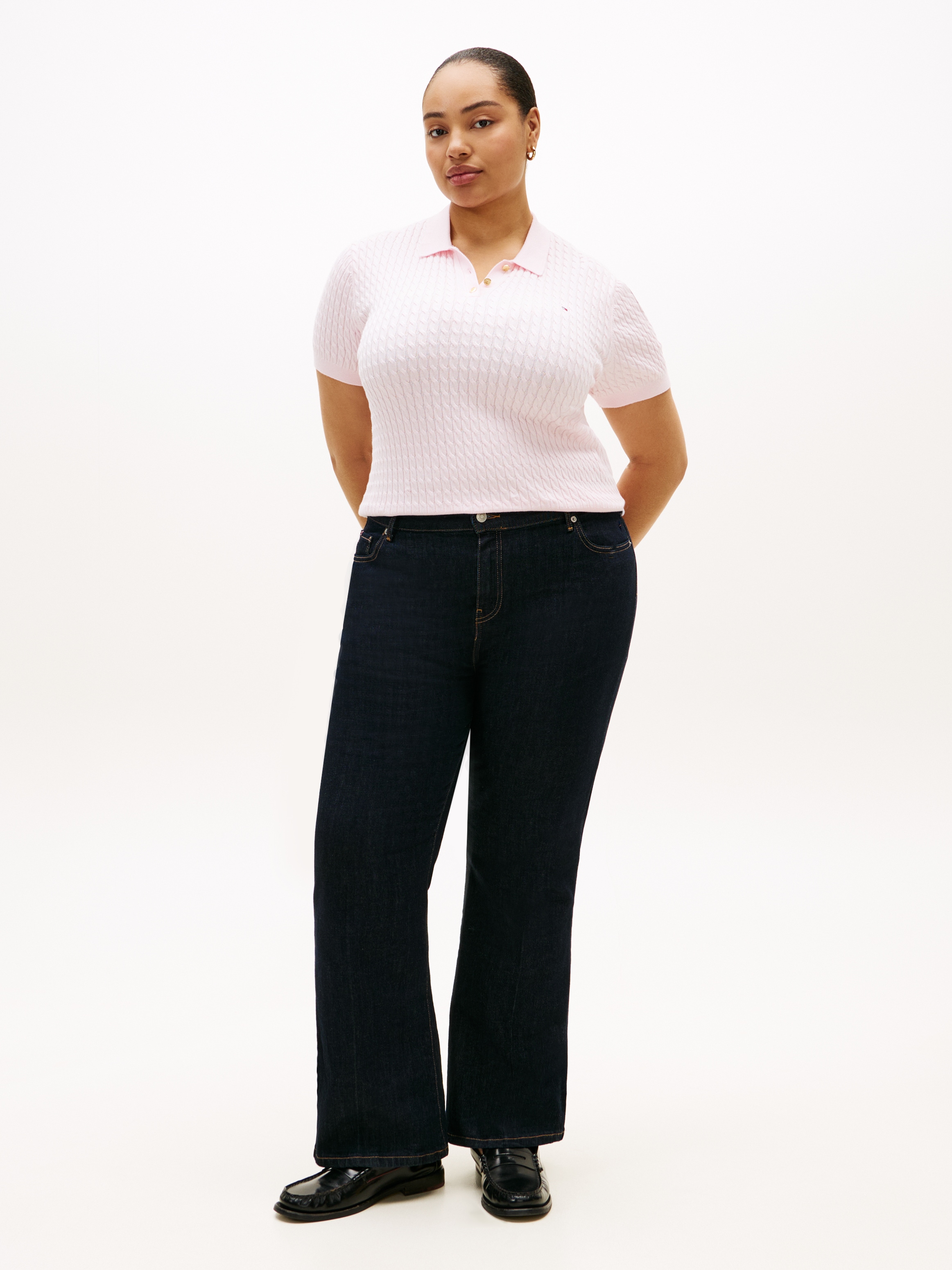 Tommy Hilfiger Curve Polokragenpullover »CRV CO CABLE FINE GG POLO S/S« in großen Größen, mit Zopfmuster