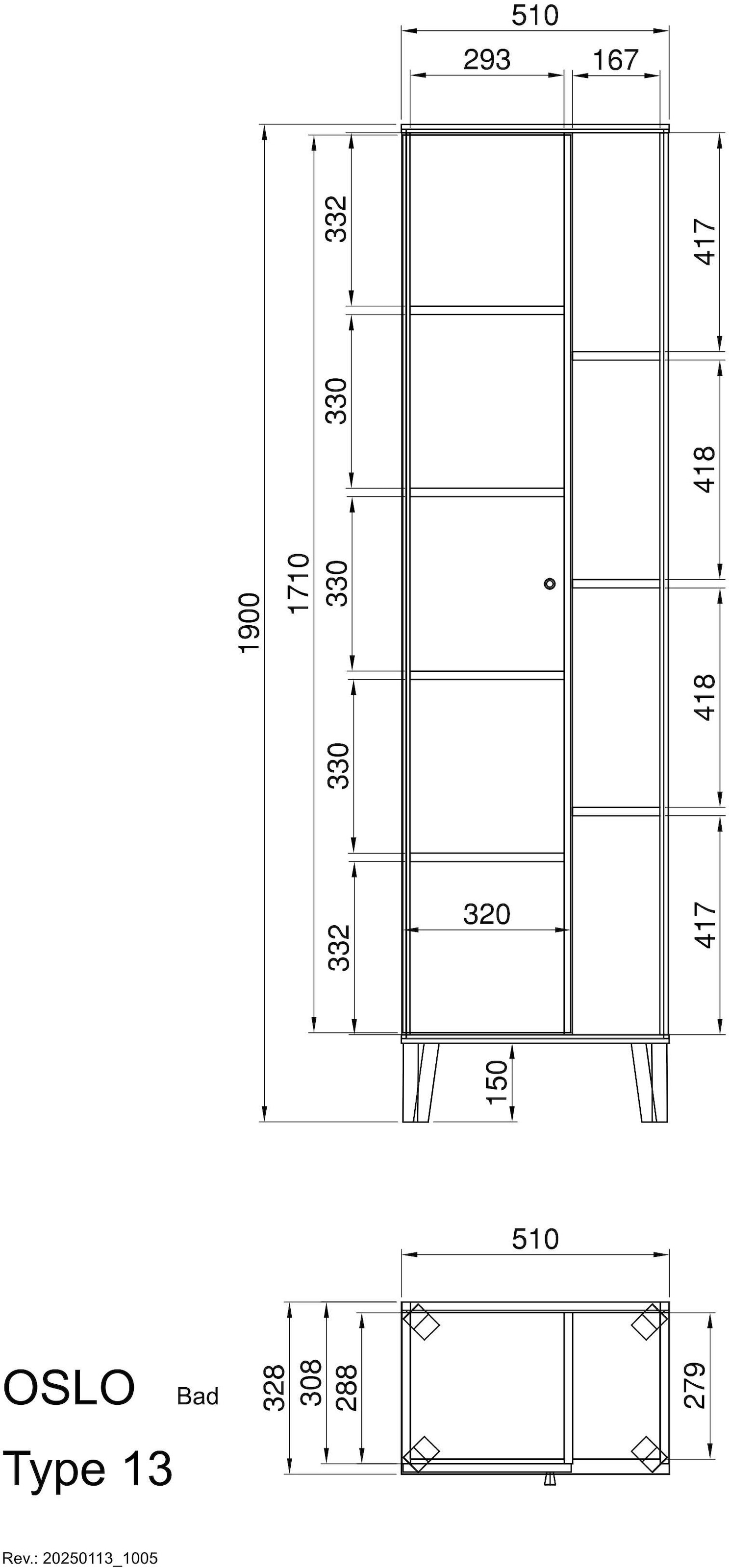 INOSIGN Stauraumschrank »Oslo, Badschrank mit Knopfgriff, Hochschrank im skandinavischen Design«, in der Türfarbe Weiß oder Grau verfügbar, ausreichend Stauraum