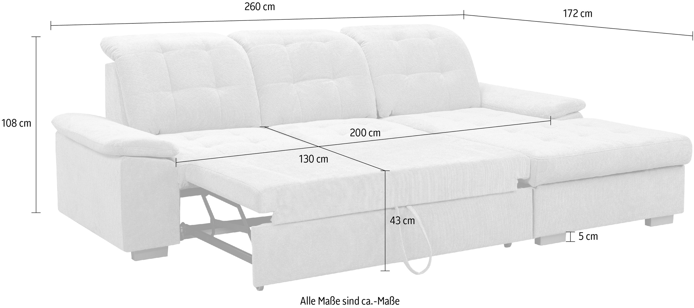 WERK2 Ecksofa Carmen, Sofa, Eckcouch mit Schlaffunktion, Bettkasten und Sitztiefenverstellung