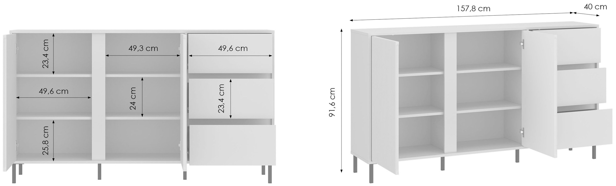 Home affaire Sideboard »AVENALE« Sideboard mit Metallfüßen, Breite 158 cm, Fronten geriffelt