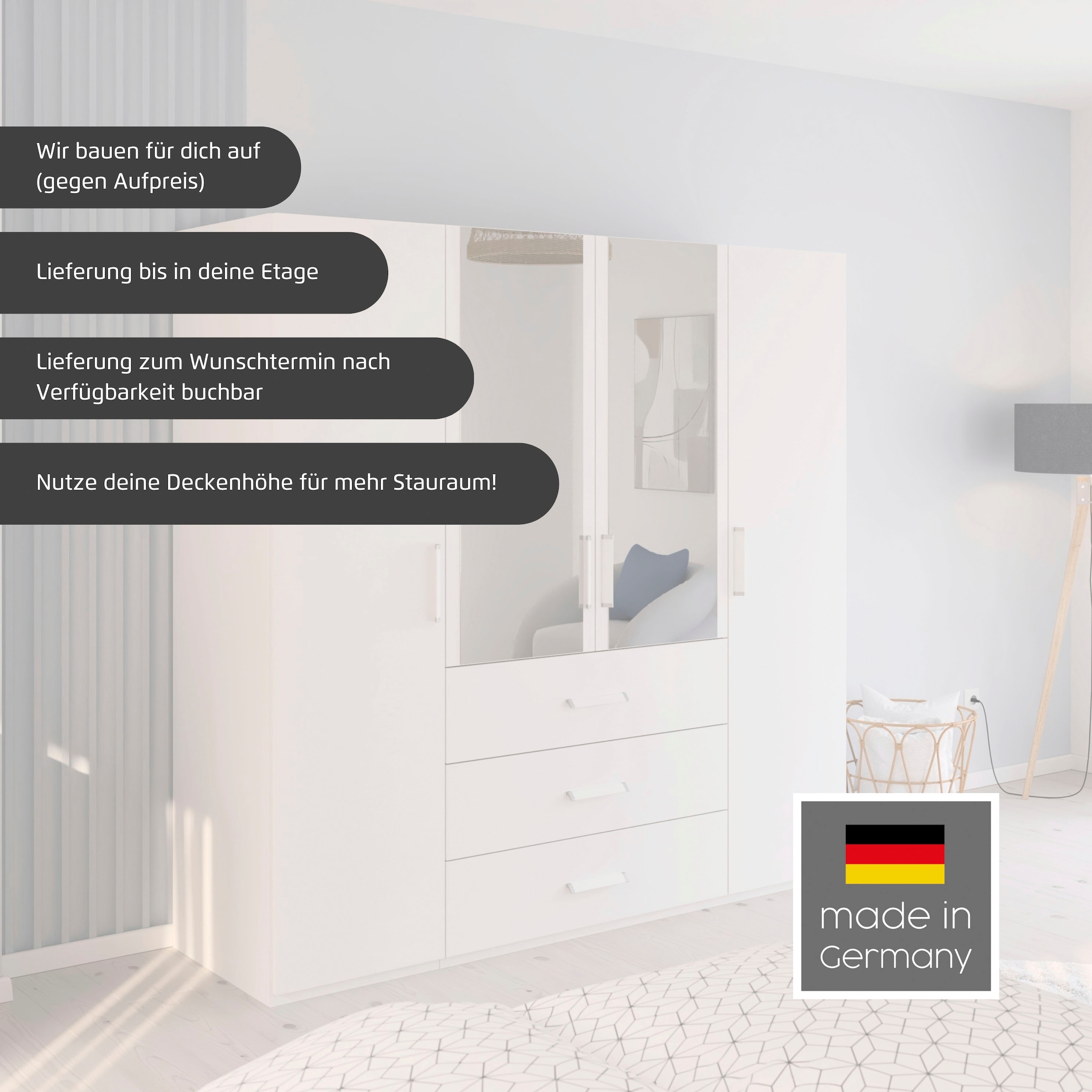 rauch Drehtürenschrank »Kleiderschrank Schrank Garderobe Schlafzimmerschrank EVELYN«, (in 2 Höhen 197 oder 210 cm erhältlich), in elegantem Stil, viel Stauraum 4 Breiten und 2 Höhen MADE IN GERMANY