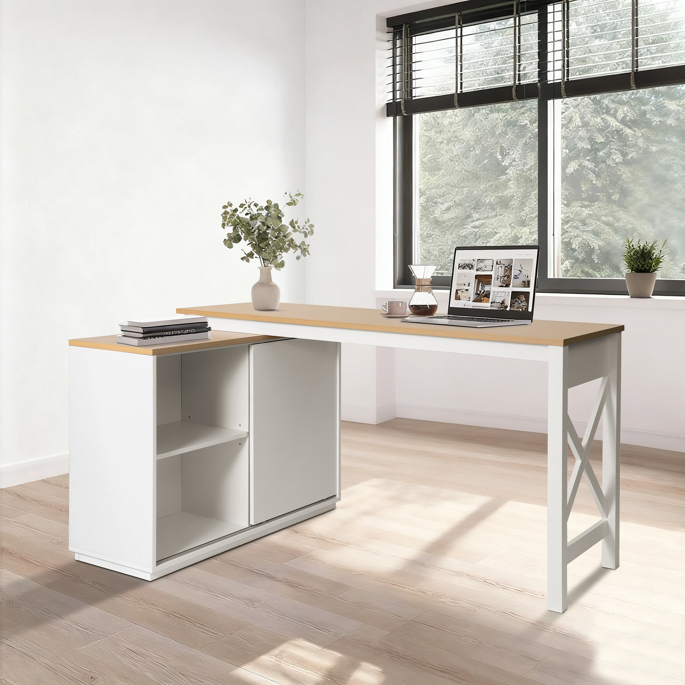 OTTO home Eckschreibtisch »SILBA« viel Stauraum, mit Schiebetür, Breite: 10 günstig online kaufen