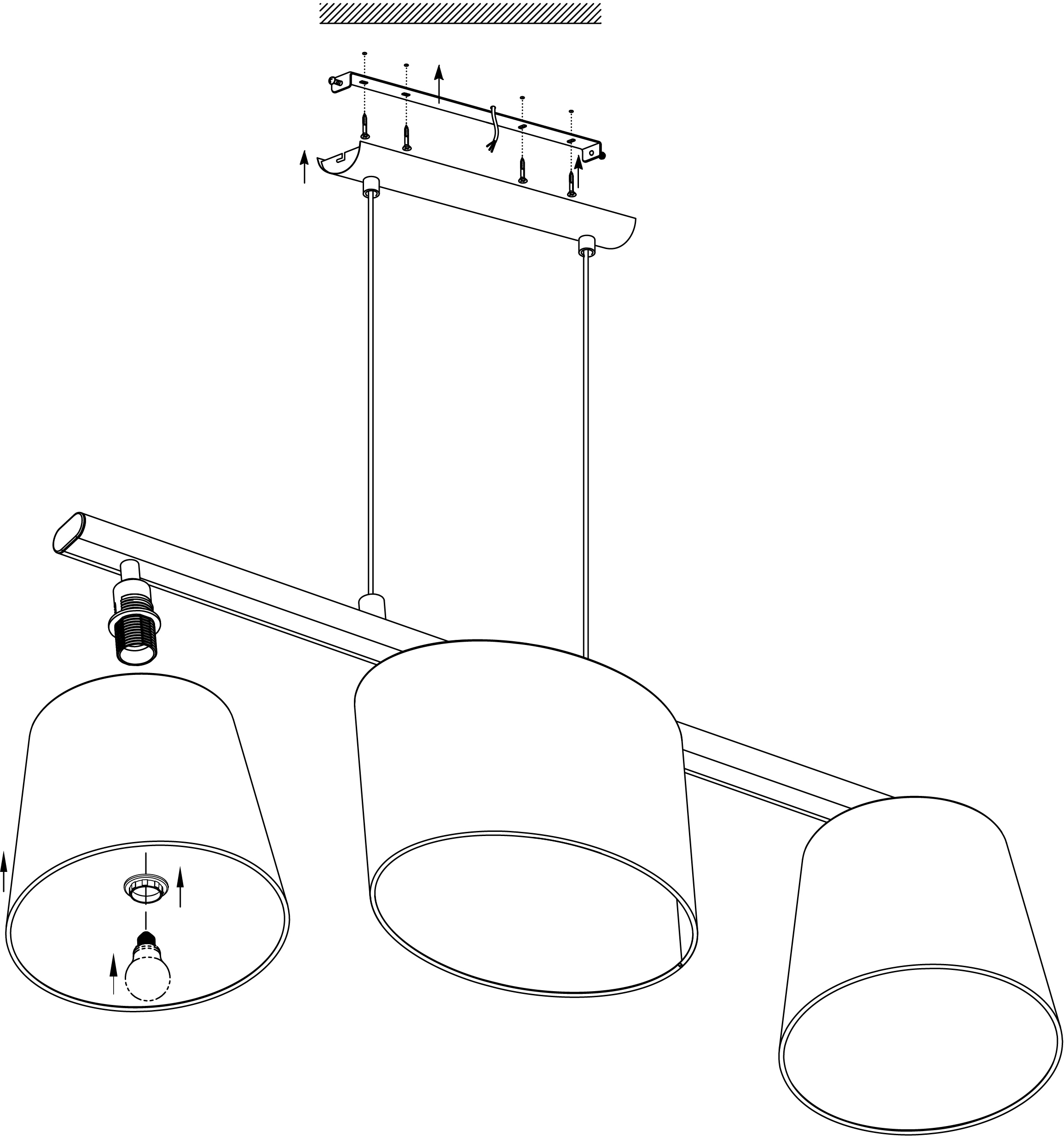 EGLO Hängeleuchte »ALMEIDA 1«, 3 flammig, Leuchtmittel E14 | Leuchtmittel wechselbar-ohne Leuchtmittel, schwarz / L86 x H110 x B25,5cm / exkl. 3 x E14 (je max. 25W) / Stoff