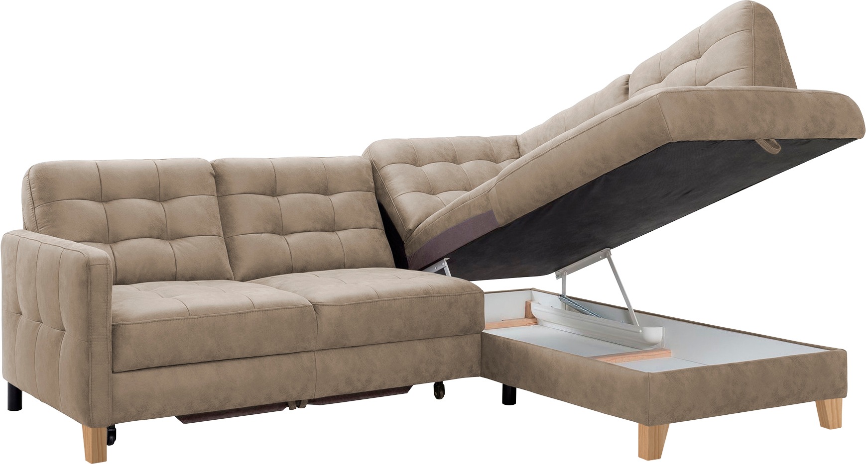exxpo - sofa fashion Ecksofa »Elio, kompakt und komfortabel, bequem, zeitloses Design, L-Form«, wahlweise mit Bettfunktion und Bettkasten