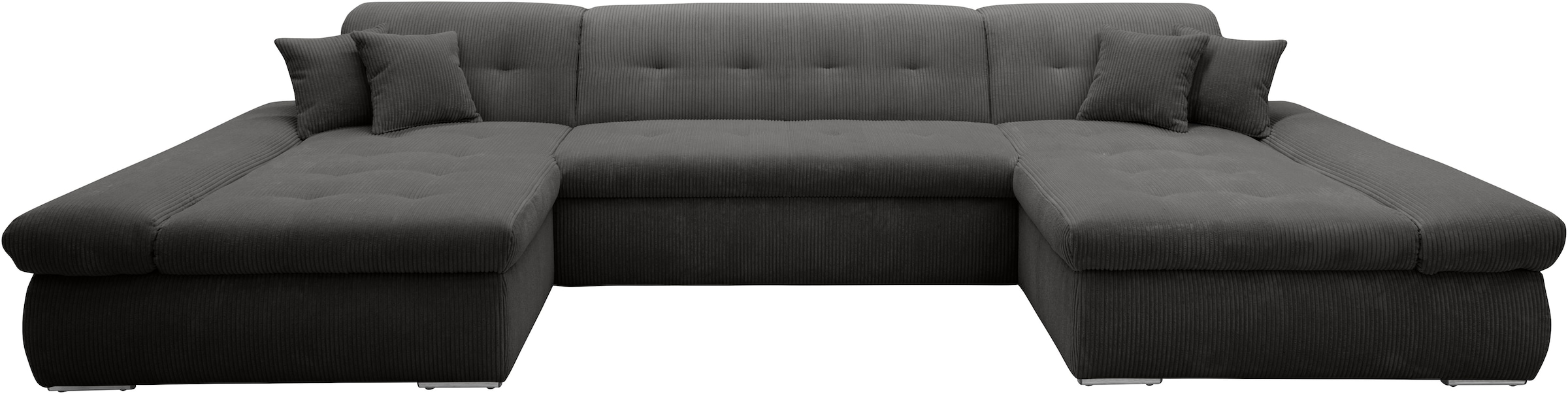 DOMO collection Wohnlandschaft »Moric wahlweise mit Bettfunktion und Armteilverstellung, XXL«, U-Form, beidseitig mit Recamiere, incl. Zierkissen, Cord-Bezug