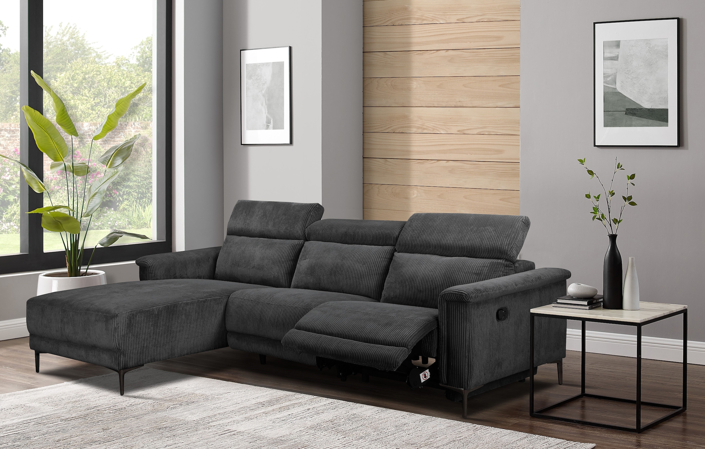 OTTO home Ecksofa »LUND Cord, L-Form, 261 cm, man. o. elektr. Relaxfunktion (mit USB-A)« mit USB A-Anschluss bei elektrischer Variante und Kopfteilverstellung