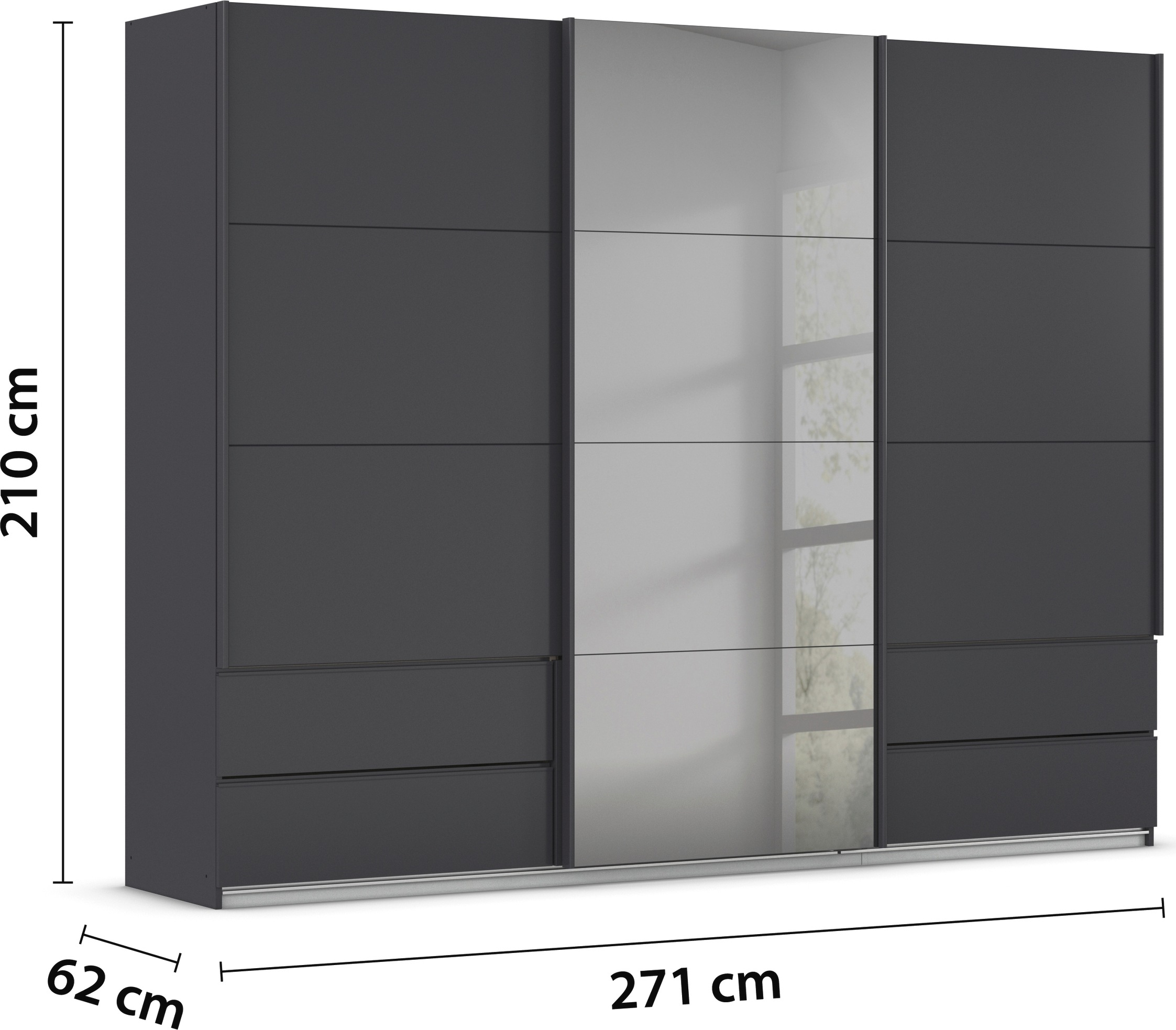 rauch Schwebetürenschrank »Kleiderschrank Schrank Garderobe ELARA Glastür/Grauspiegel«, praktische Schubladen optional farblich abgesetzt MADE IN GERMANY