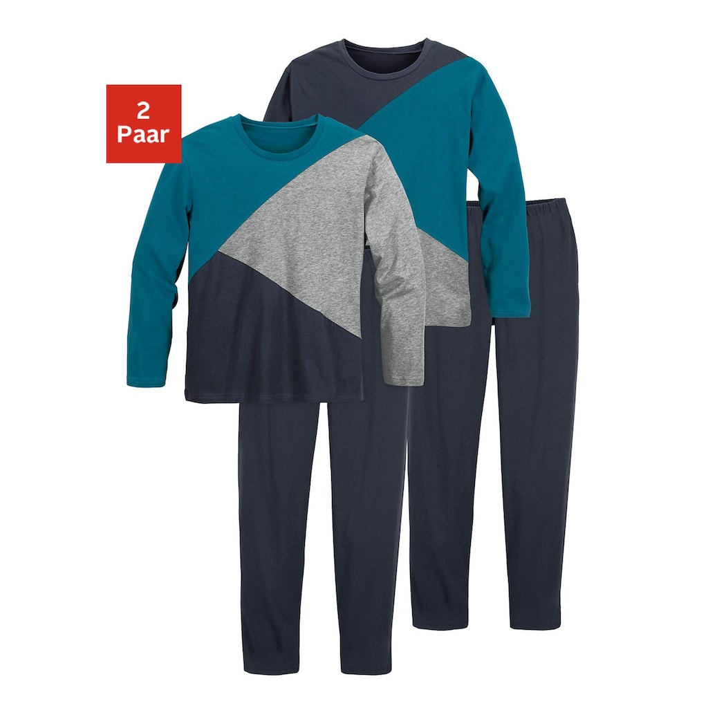 le jogger® Pyjama, (Packung, 2 Stück), für Jungs im Colourblock-Design
