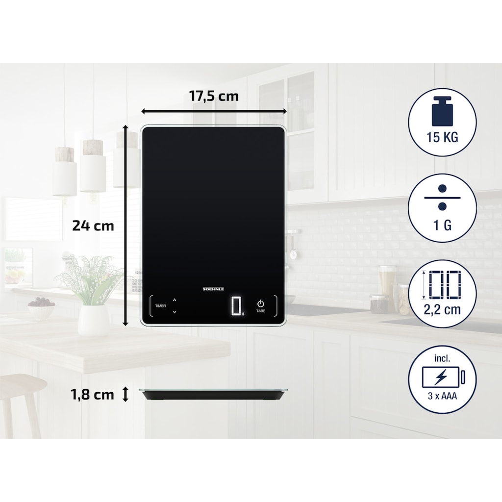 Soehnle Küchenwaage »Page Profi 100«, mit Sensor-Touch und Küchentimer, Tragkraft bis zu 15 kg, 1 g genaue Teilung