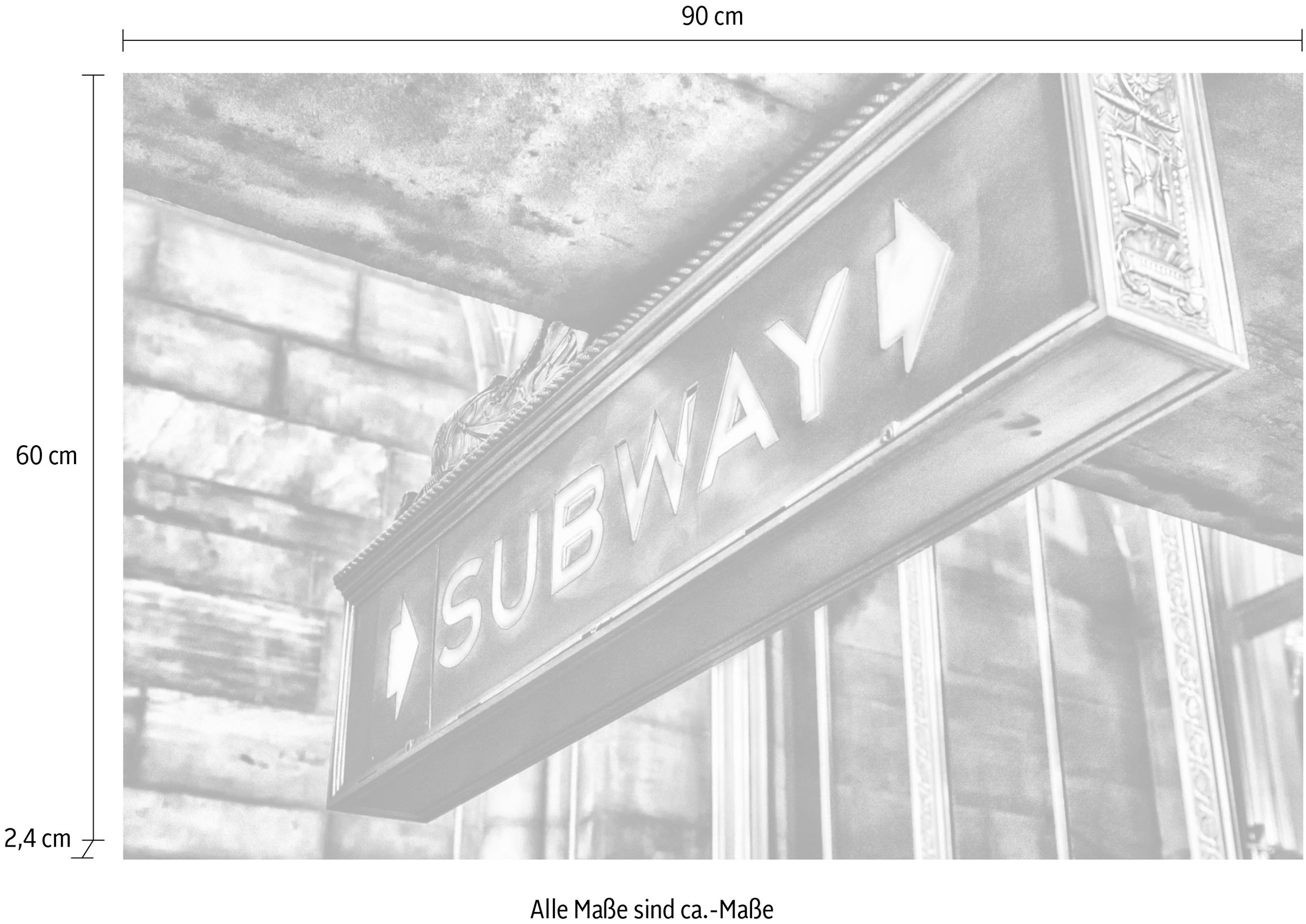 queence Acrylglasbild »SUBWAY Schild« Elemente der Architektur | Schilder | Schriftzug | Schwarz-Weiß Fine Art-Print in Galeriequalität