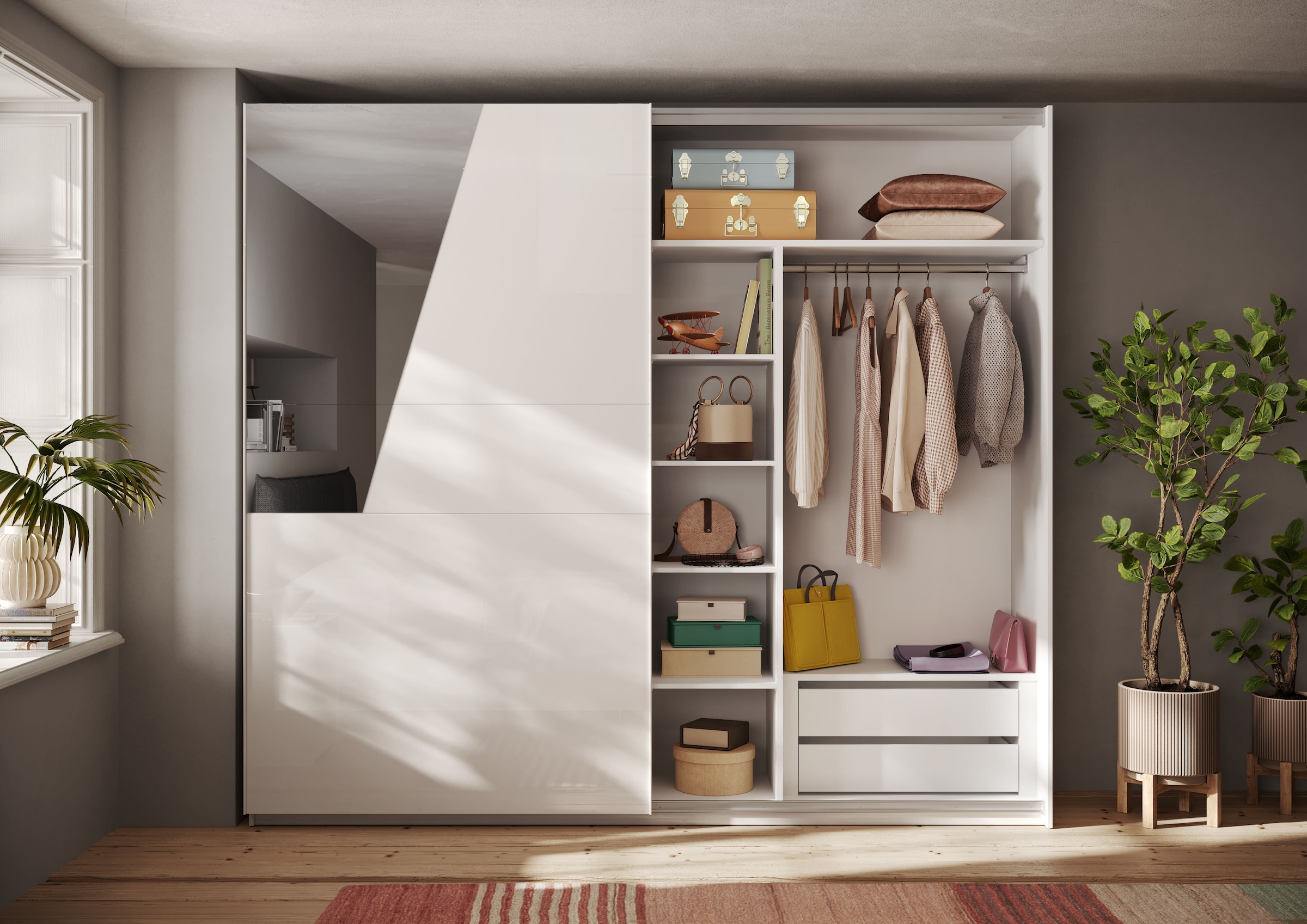 INOSIGN Inneneinteilung »Malmo Weiß, Zubehör Schwebetürenschrank, Breite 135 cm, Höhe 193 cm,«, 4 Einlegeböden B=43cm, 1 SK-Einsatz B=90 cm, 1 Kleiderstange B=90cm