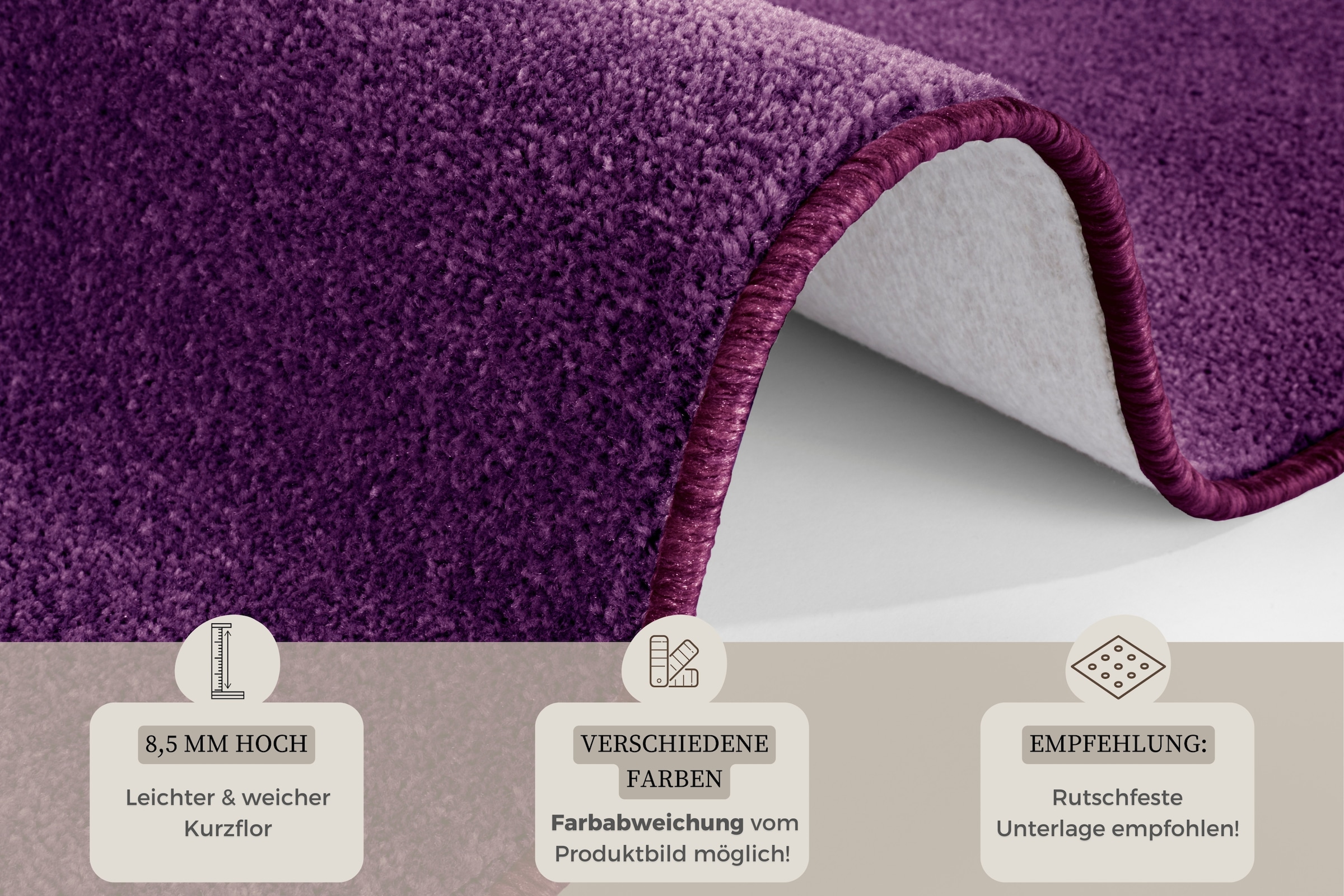 HANSE Home Teppich »Shashi«, rechteckig, 8,5 mm Höhe, Kurzflor, Unifarben, Läufer, weich, Esszimmer, Kinderzimmer, Flur