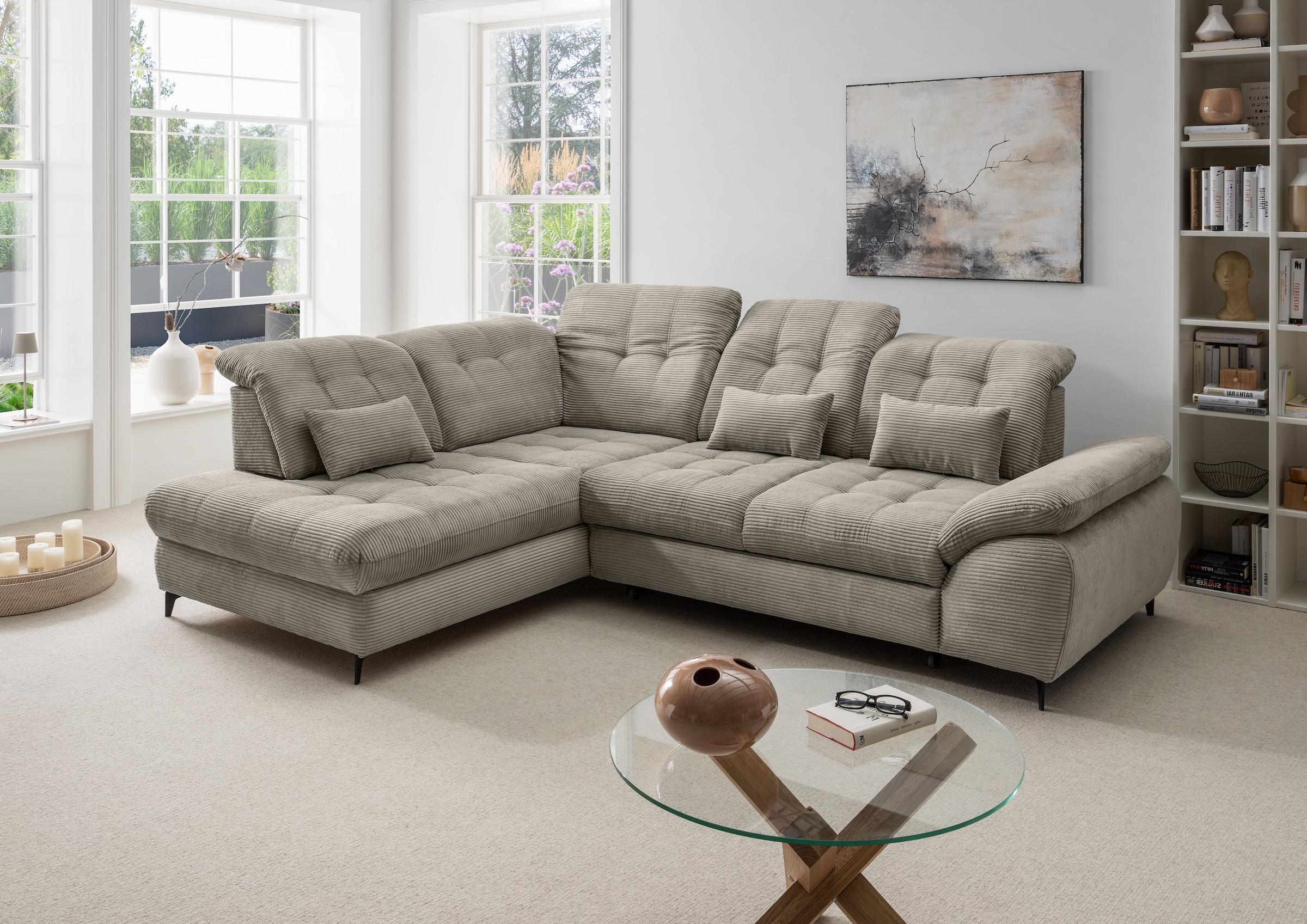 Home affaire Ecksofa »Lazio modern und bequem, schmale Armlehnen, tolle Detailverarbeitung« zwei verschiedene Fußfarben wählbar