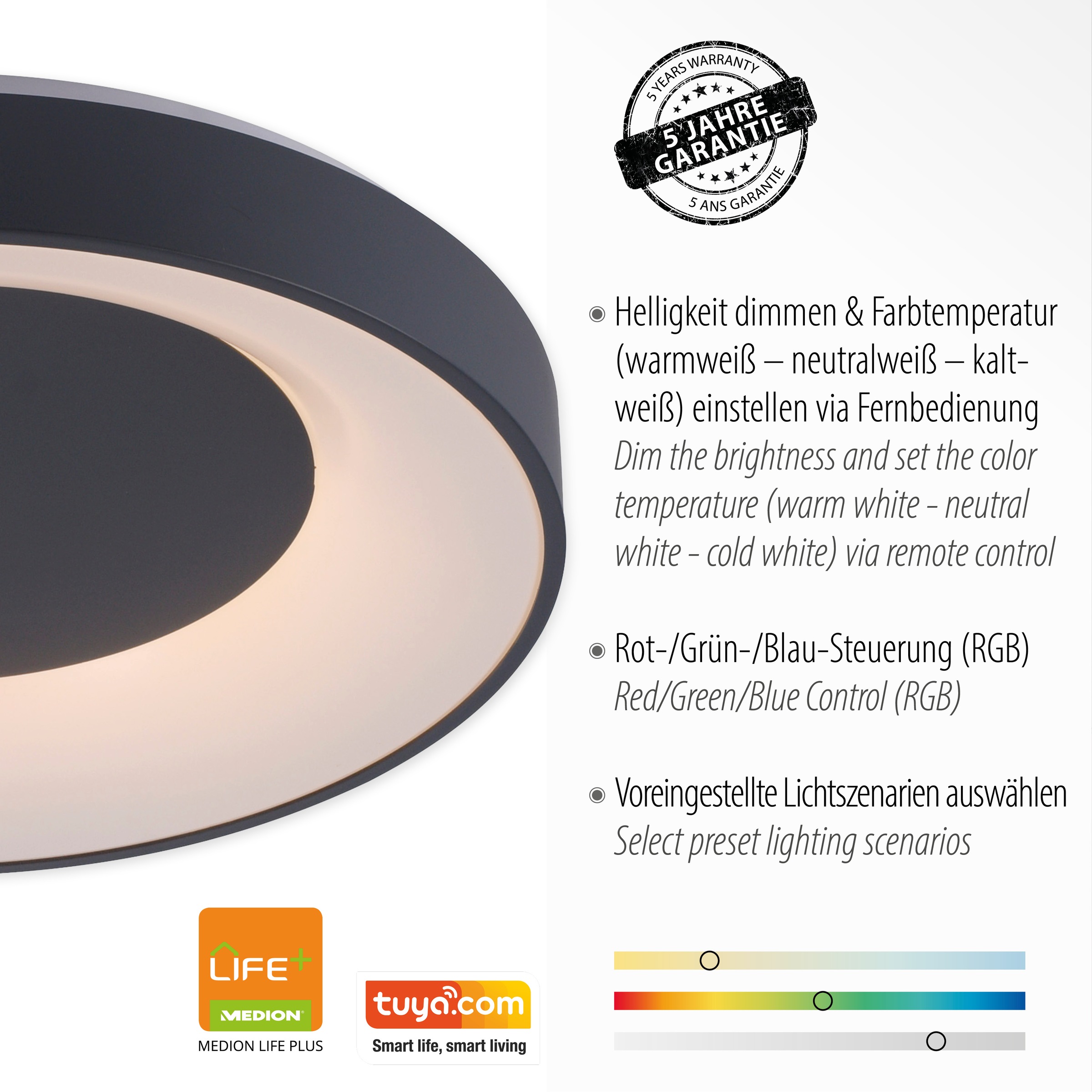 JUST LIGHT Deckenleuchte »Ls-ANIKA«, 1 flammig, Leuchtmittel LED-Board | LED fest integriert, RGB+tunable white, Infrarot inkl., Fernbedienung, Smarthome fähig