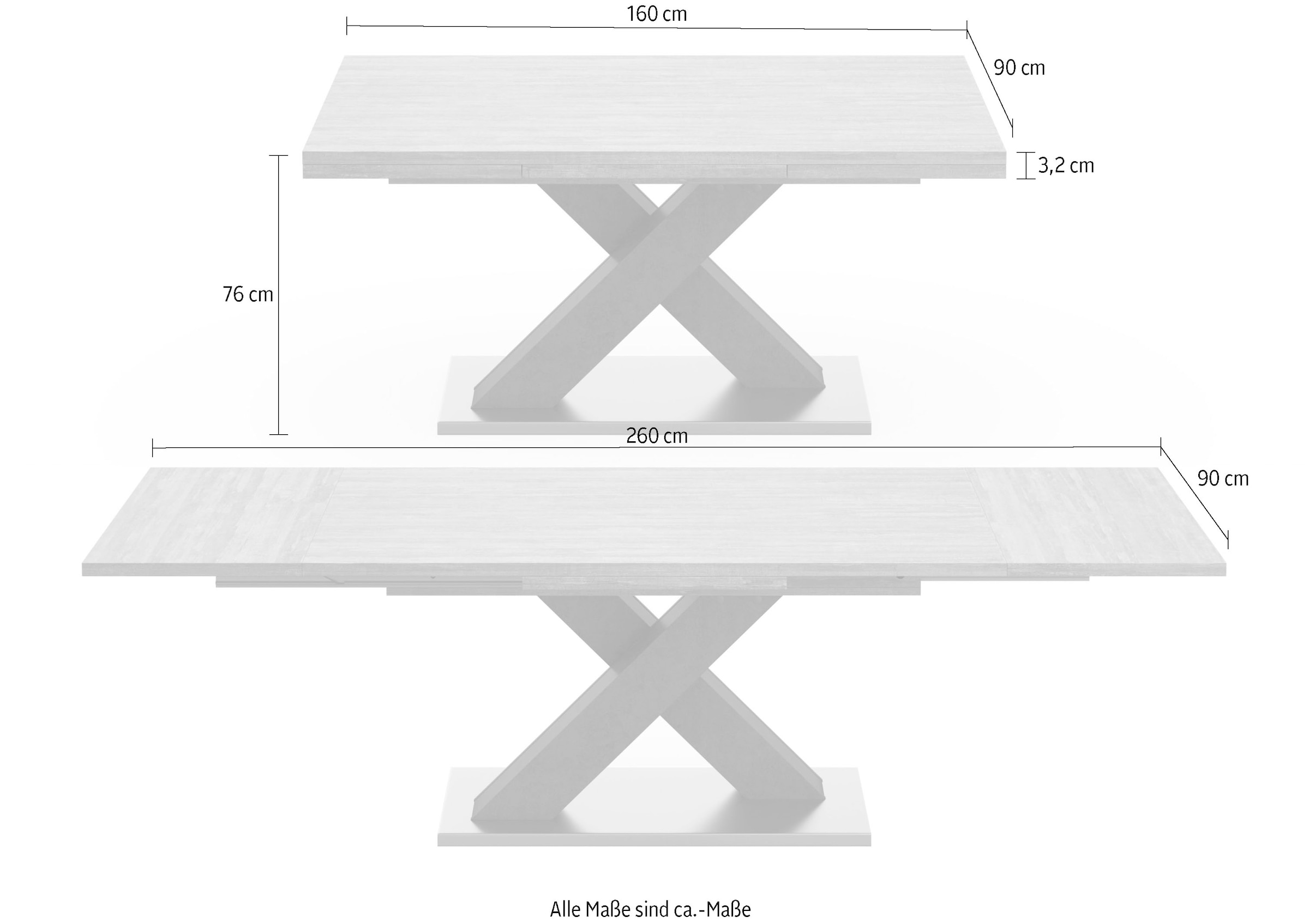 Mäusbacher Esstisch und graphit bestellen 160-260 X-Gestell »Komfort cm Rechnung Auszugsfunktion, C«, auf in mit mit Breite