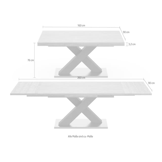 Mäusbacher Esstisch »Komfort C«, mit X-Gestell in graphit und mit  Auszugsfunktion, Breite 160-260 cm auf Rechnung bestellen