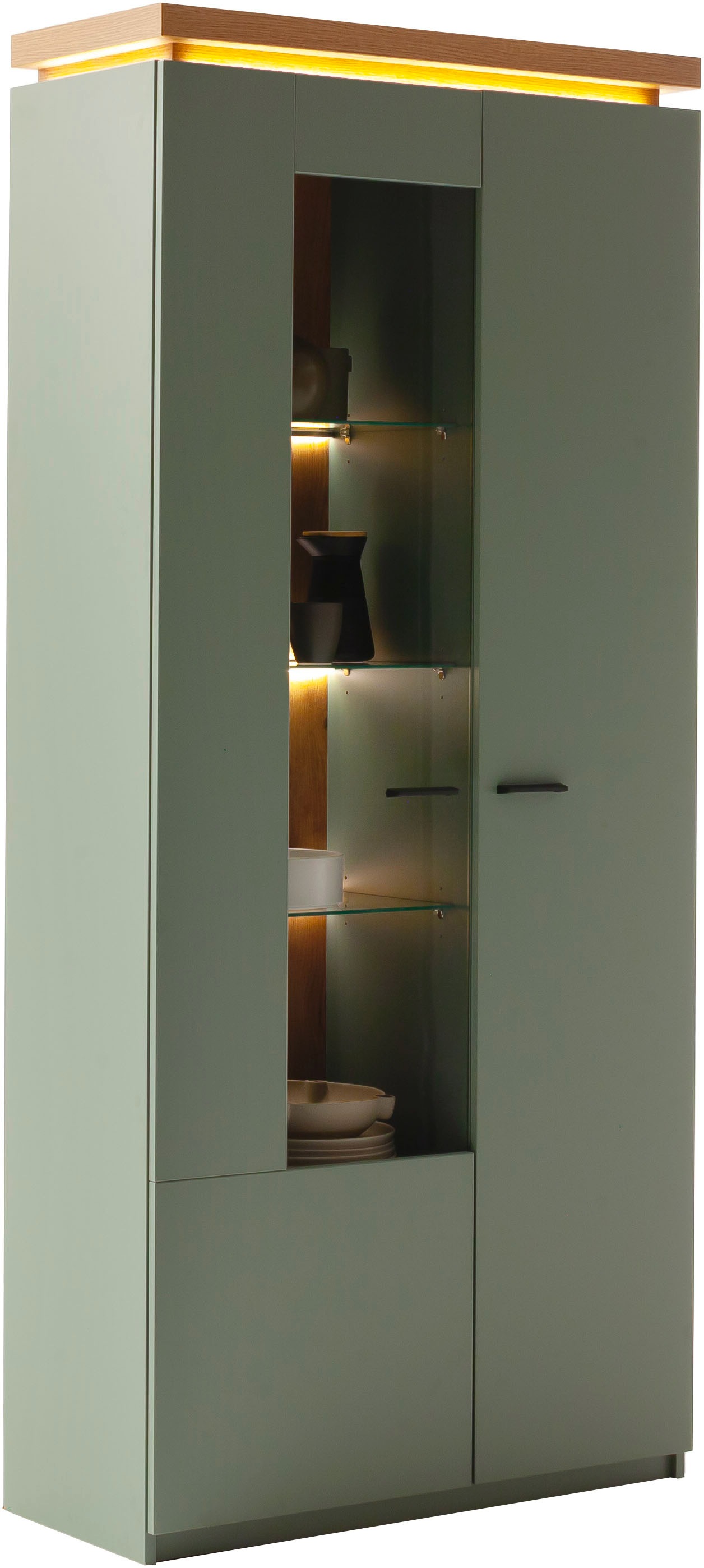 MCA furniture Vitrine »Moniz Kombi-Vitrine«, (1 St.), Standvitrine,Glasvitrine,Metallgriffe,1 Tür, 3 Glasböden, Höhe 197 cm