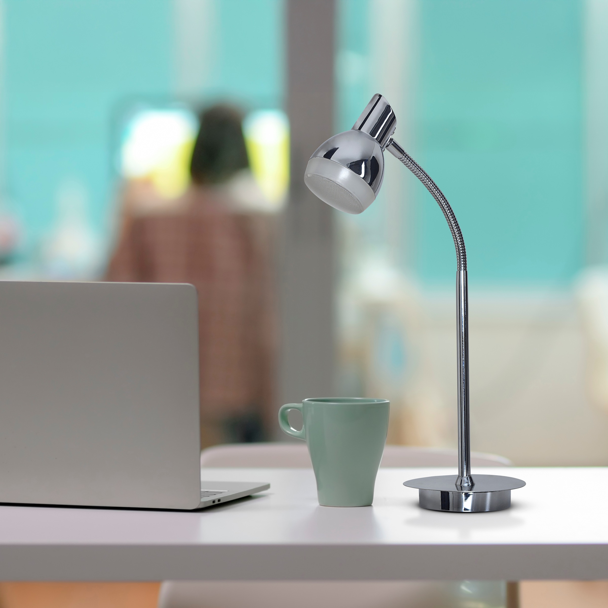 näve LED Tischleuchte »Chromey«, 1 flammig, Leuchtmittel LED-Modul | LED fest integriert, 1 Spot an flexibel biegbarem Hals chromfarben, Licht warmweiß, H: 45cm