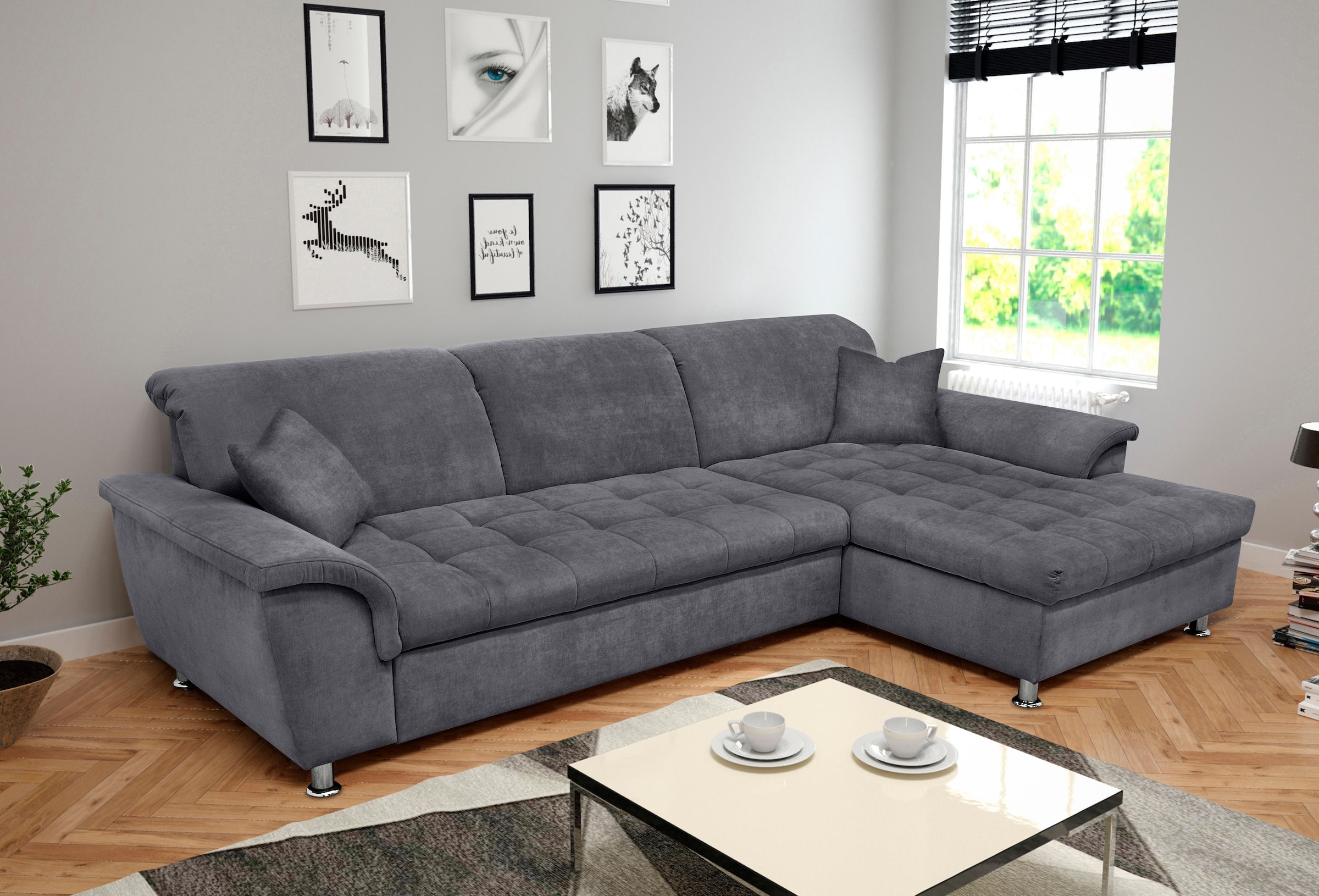 DOMO collection Ecksofa »Franzi Steppung im Sitzbereich B7T/H: 278/162/80 cm, L-Form«, wahlweise mit Bettfunktion, Bettkasten und Kopfteilverstellung