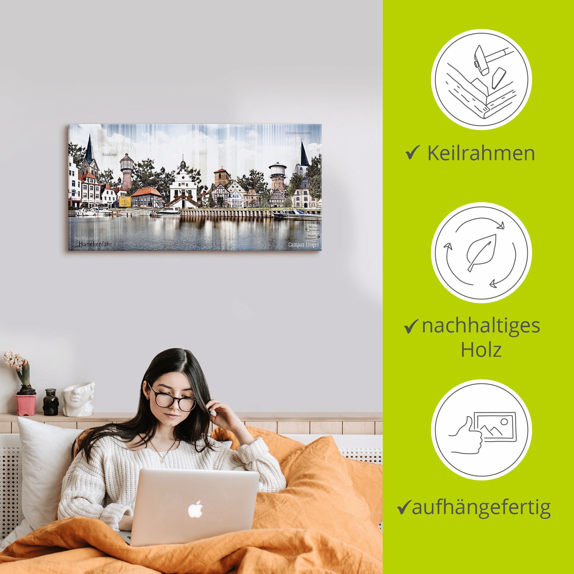 Artland Leinwandbild »Lingen Ems Skyline Collage« Deutschland 1 Stk. tlg. auf Holzrahmen gespannt