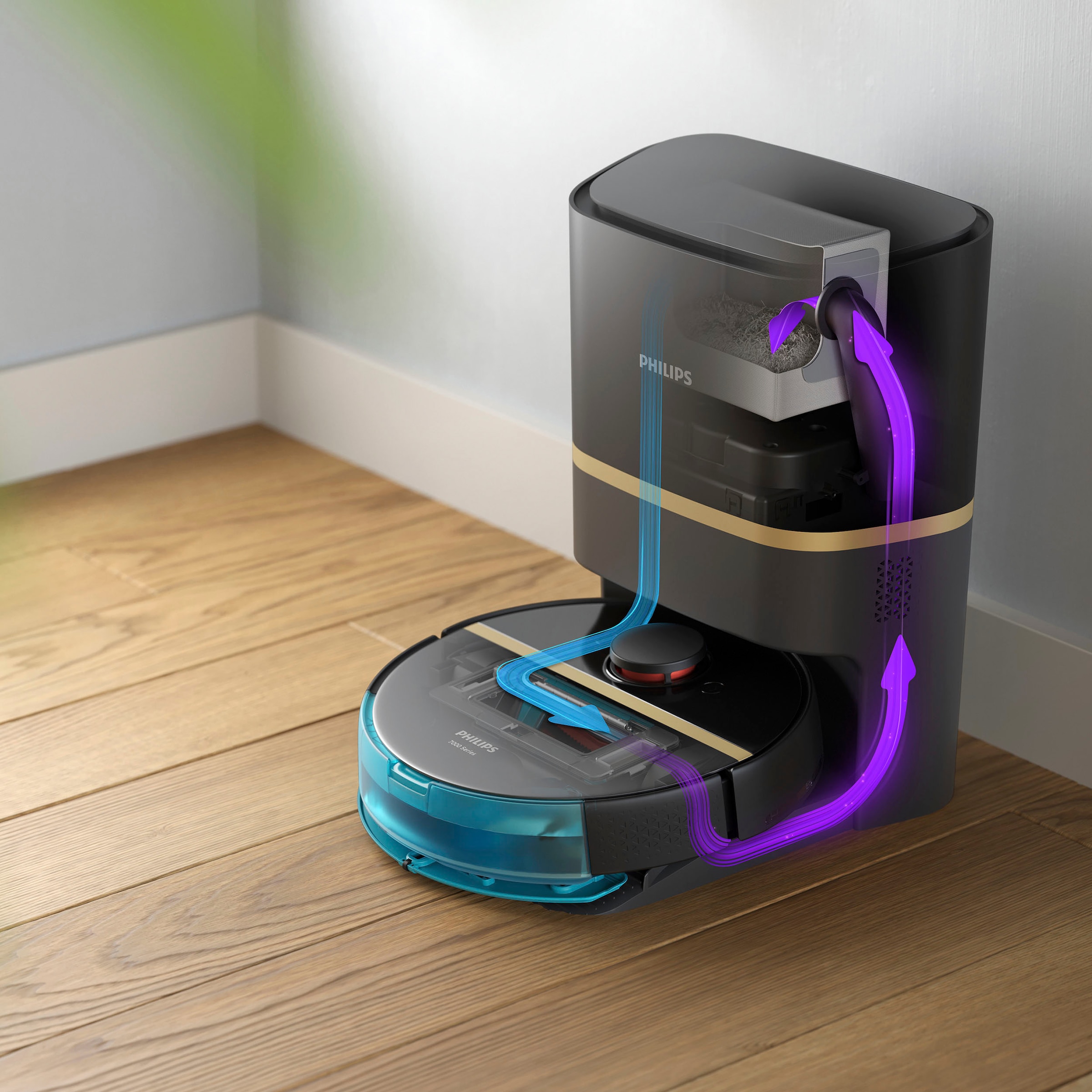 Philips Saugroboter »mit Wischfunktion XU7100/01, Teppichfunktion, 360° Lasernavigation« 180 min Akkulaufzeit, ToF-Sensoren, inkl. Entleerungsstation