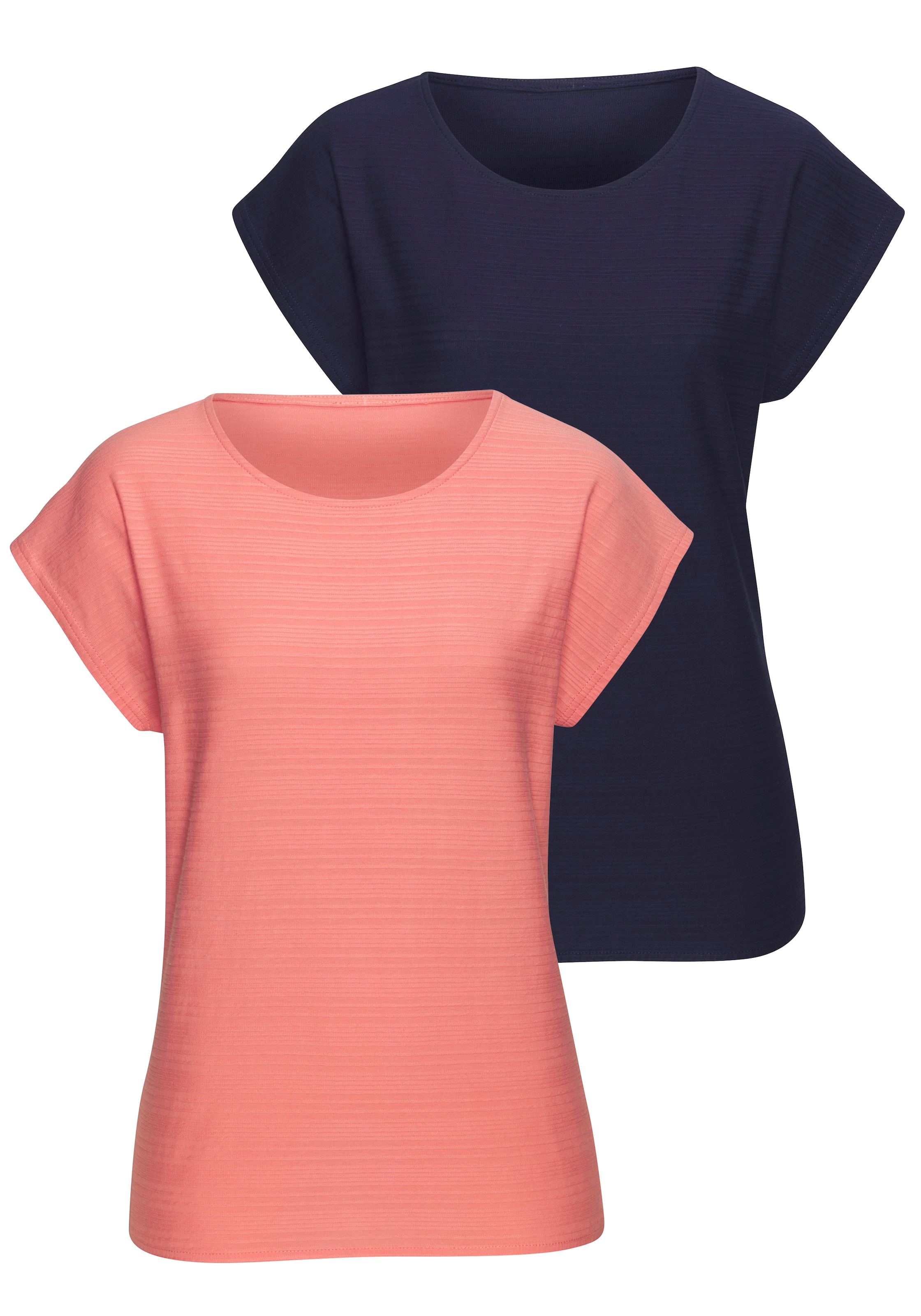 Vivance T-Shirt »mit modischer Streifenstruktur«, (Packung), aus weicher Baumwoll-Qualität