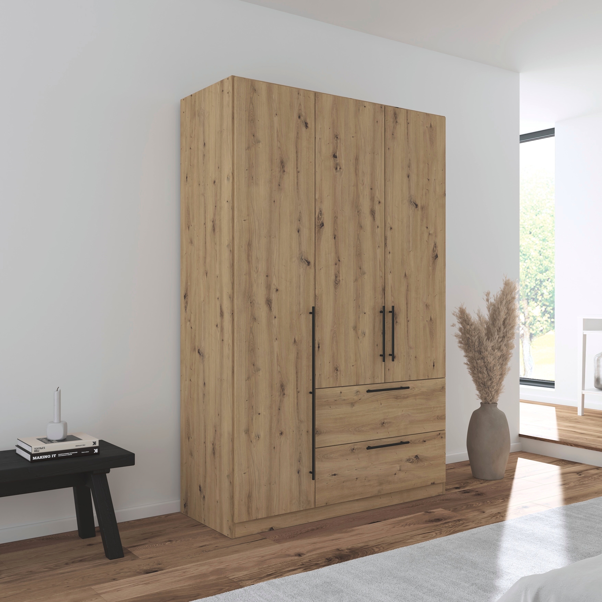 rauch Kleiderschrank »Drehtürenschrank Schrank Garderobe Wäscheschrank Schlafzimmer AVOLA«, (in 3 verschiedenen Ausstattungen BASIC/CLASSIC/PREMIUM), mit hochwertigen Stangengriffen in Schwarz aus Metall MADE IN GERMANY