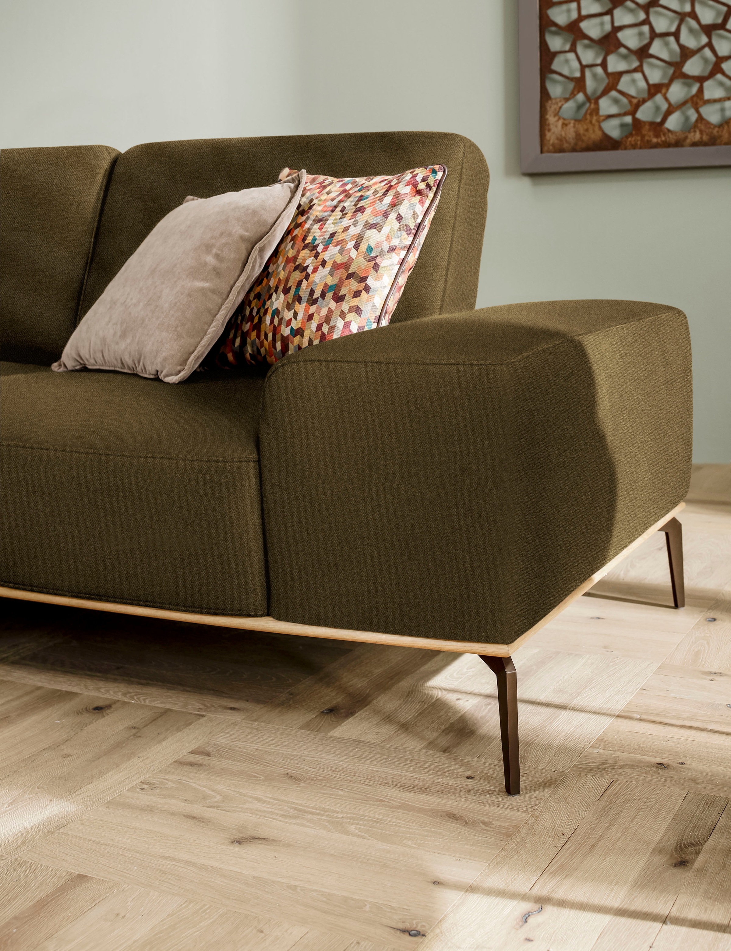W.SCHILLIG Ecksofa »run, Designsofa mit tollem Sitzkomfort, L-Form«, mit Holzsockel, Füße in Bronze pulverbeschichtet, Breite 299 cm