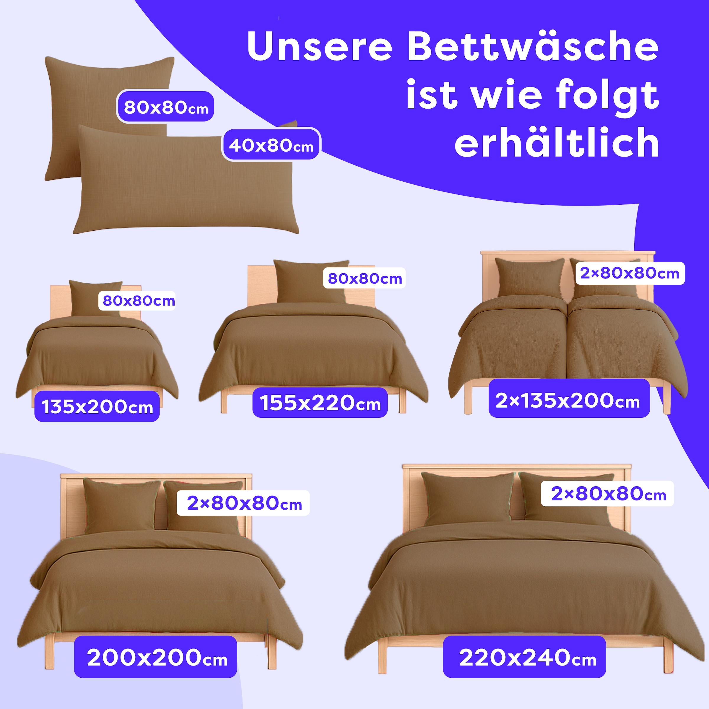 Wolkenfeld Bettwäsche »Wolkenfeld Premium Musselin mit Reißverschluss« 2 tlg. aus 100% Baumwolle – Atmungsaktiv & Weich – inkl. Kissenbezug 80x80