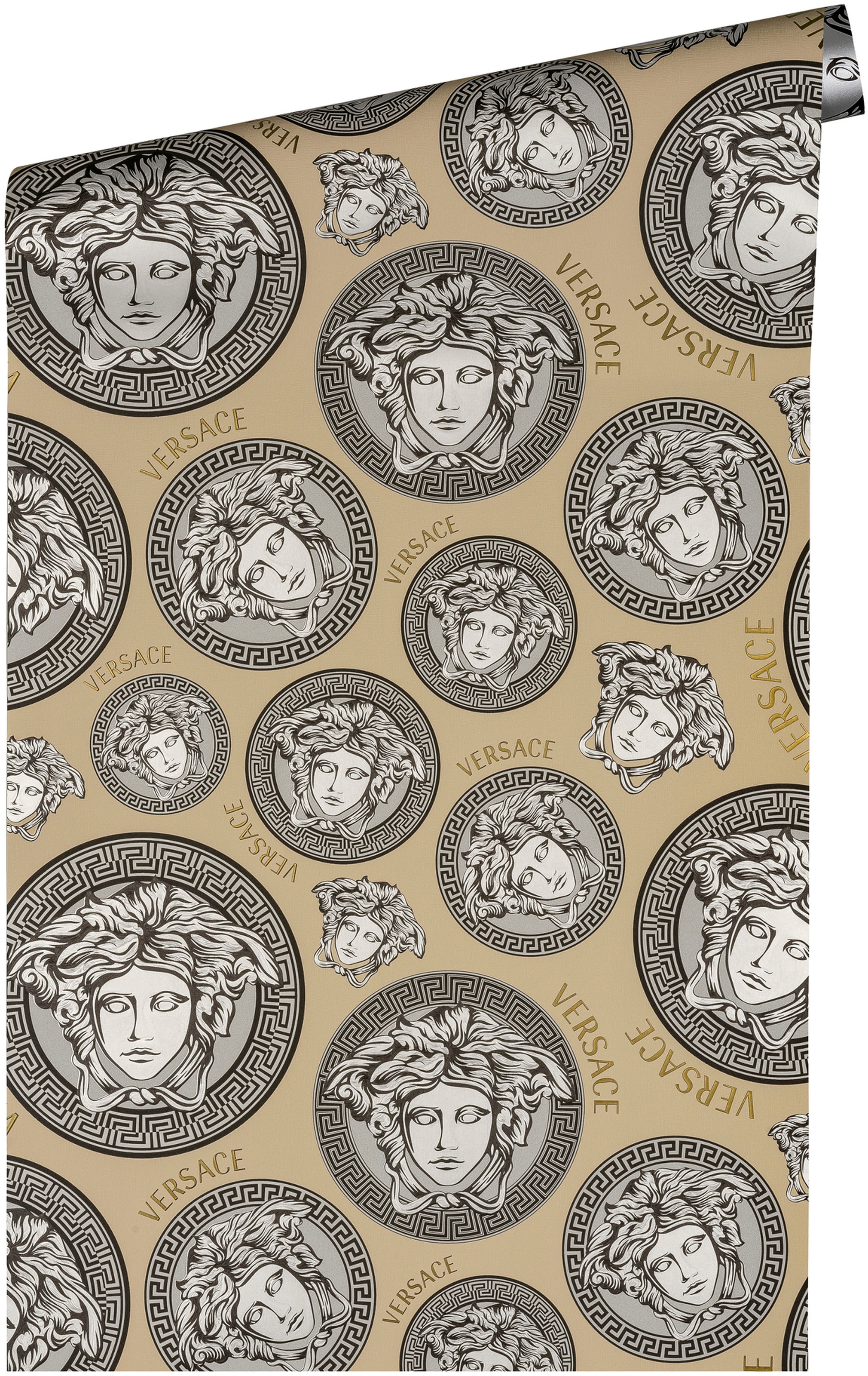 Versace Vliestapete »Wallpaper Versace 5 Medusakopf«, leicht glänzend-gemustert-abstrakt, Designertapete Tapeten Wohnzimmer Schlafzimmer Küche Flur Design Optik