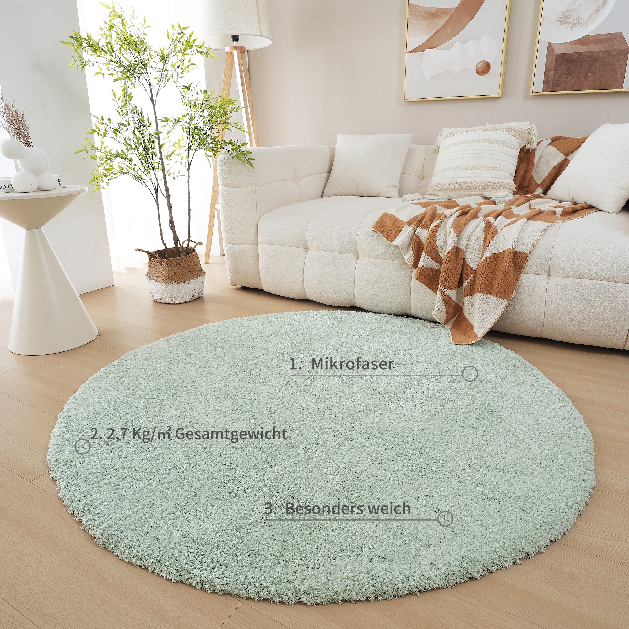 my home Hochflor-Teppich »Microfaser Teppich Magong, besonders weich, sehr feiner Flor«, rund, 25 mm Höhe, unifarben, weiche Teppiche, Wohnzimmer, Schlafzimmer, Kinderzimmer