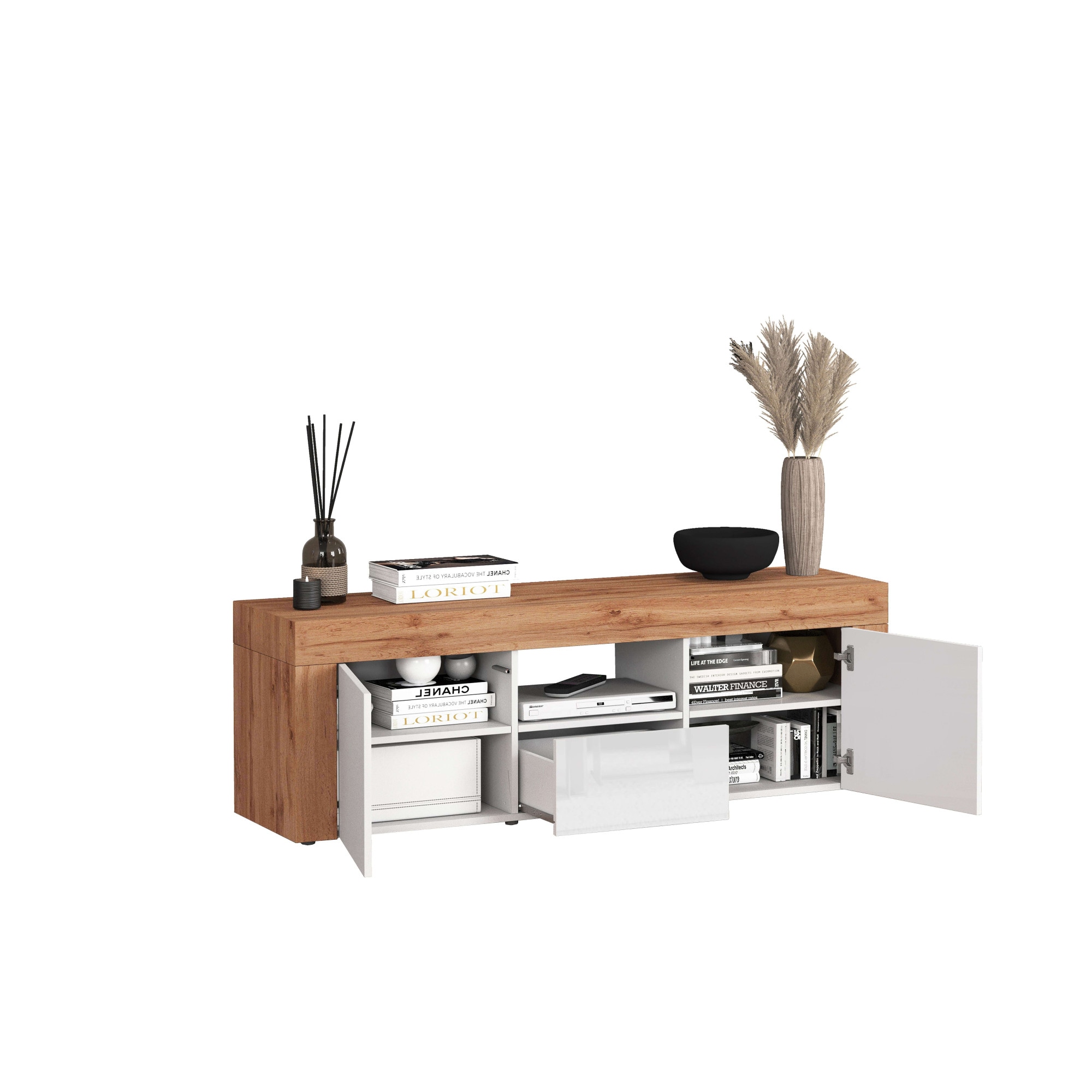 INOSIGN Lowboard »CHRONOS Breite 155 cm mit 2 Türen, 1 Schublade,1 offenes Fach«, (1 St.), TV-Board, Sideboard niedrig, Grifflos mit Push to Open 'Made in Italy'