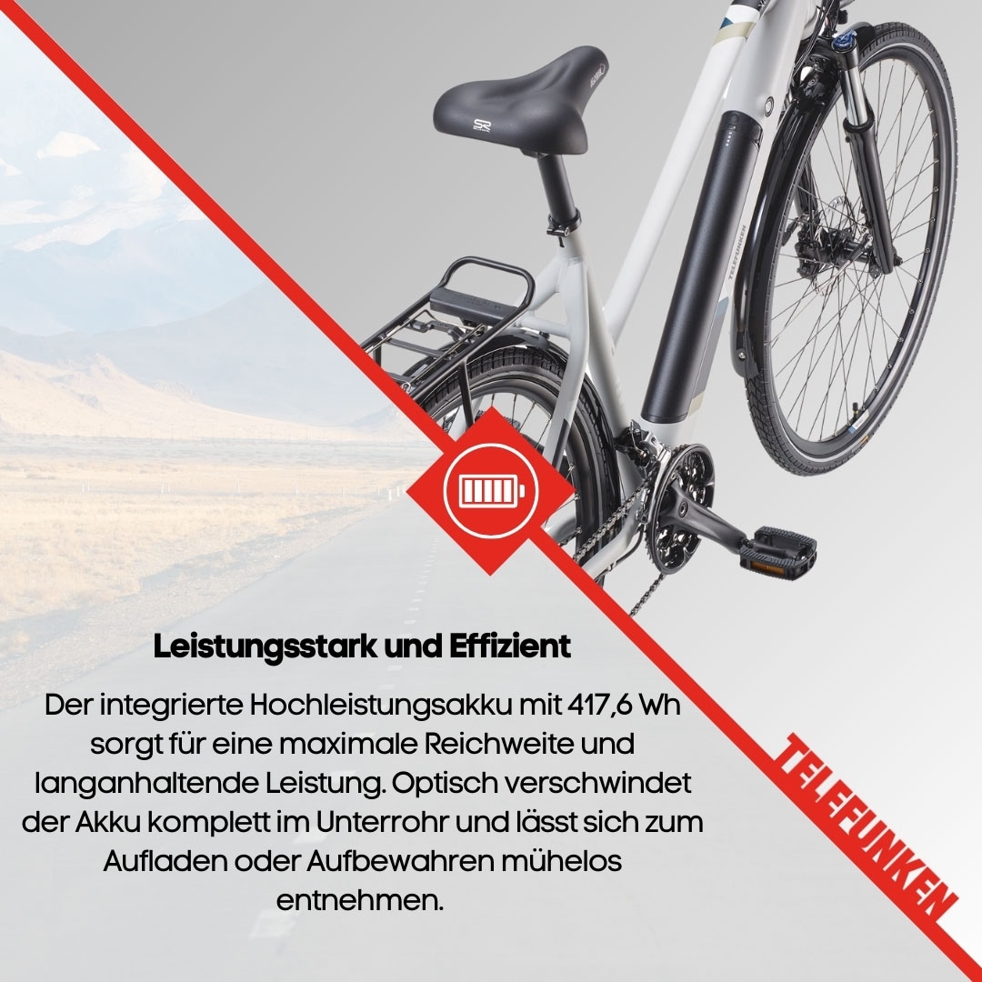 Telefunken E-Bike »Expedition XC940«, 24 Gang, Shimano, Acera, Heckmotor 250 W, (ca. 100 km Reichweite-hydraulische Scheibenbremsen-Straßenzulassung), Trekking Elektrofahrrad, Damen, 28 Zoll, 36 V 417,6 Wh Akku, Pedelec