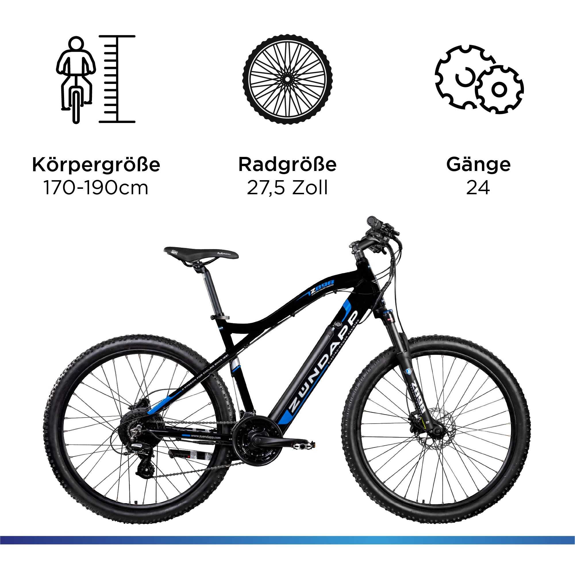 Zündapp E-Bike »Z898«, 24 Gang, Heckmotor 250 W, Pedelec, Elektrofahrrad für Damen u. Herren, MTB