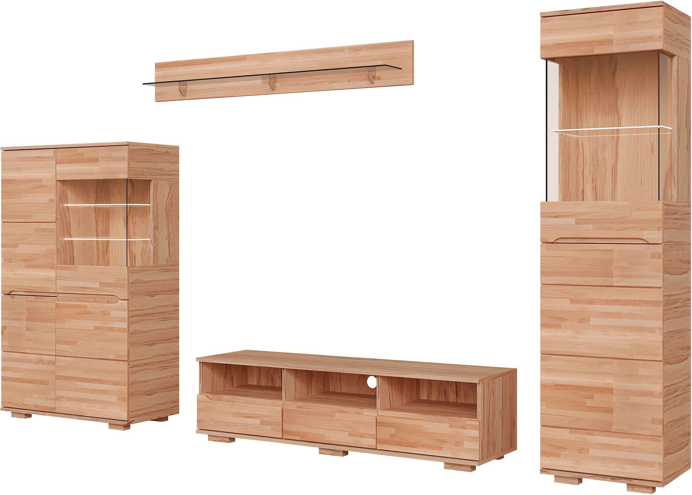 OTTO home Wohnwand »VETRO: besteht aus 2 Vitrinen, 1 Lowboard & 1 Wandregal, Wohnzimmer.« 4 Stk. tlg.