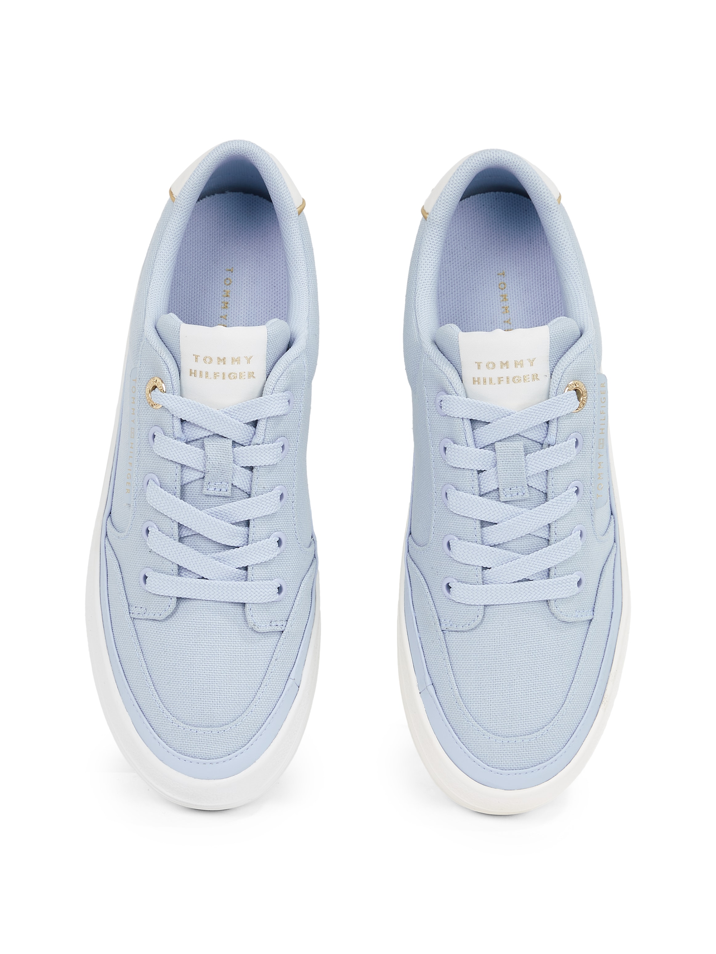 Tommy Hilfiger Plateausneaker »ESSENTIAL VULC TEXTILE SNEAKER«, Freizeitschuh, Halbschuh, Schnürschuh mit goldfarbenen Details