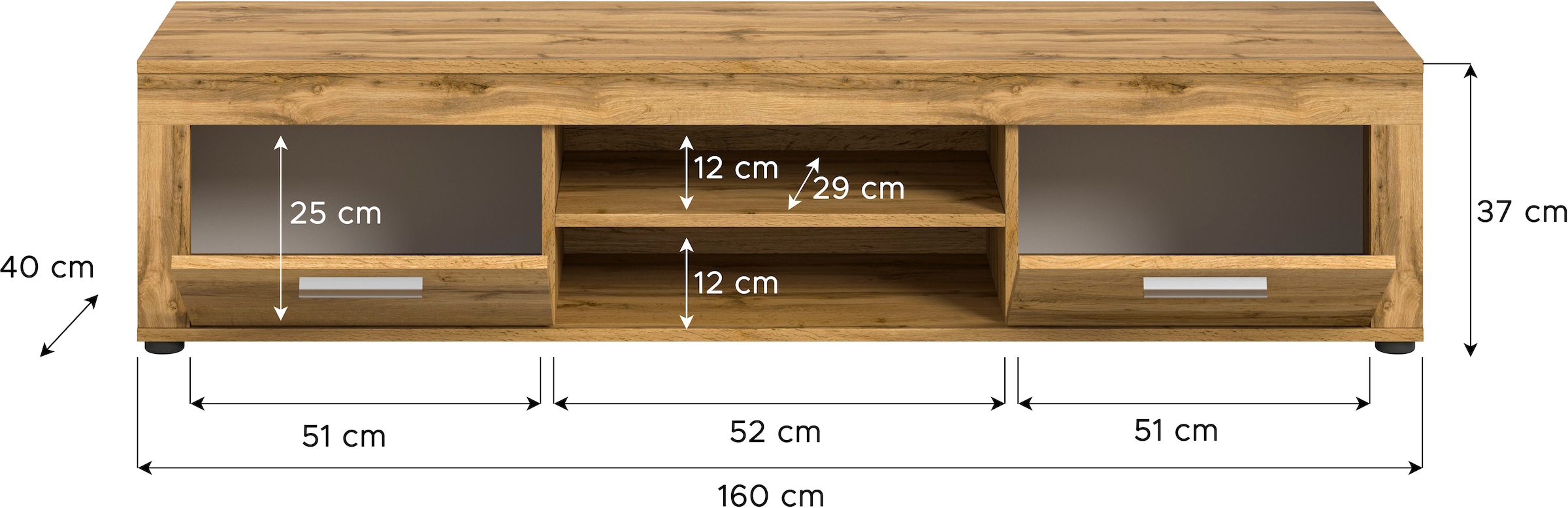 INOSIGN Lowboard »Aosta, Breite 160 cm, in verschiedenen Farbausführungen«, mit 2 Klappen und 2 offenen Fächern, TV-Board, Mediaboard, TV-Möbel