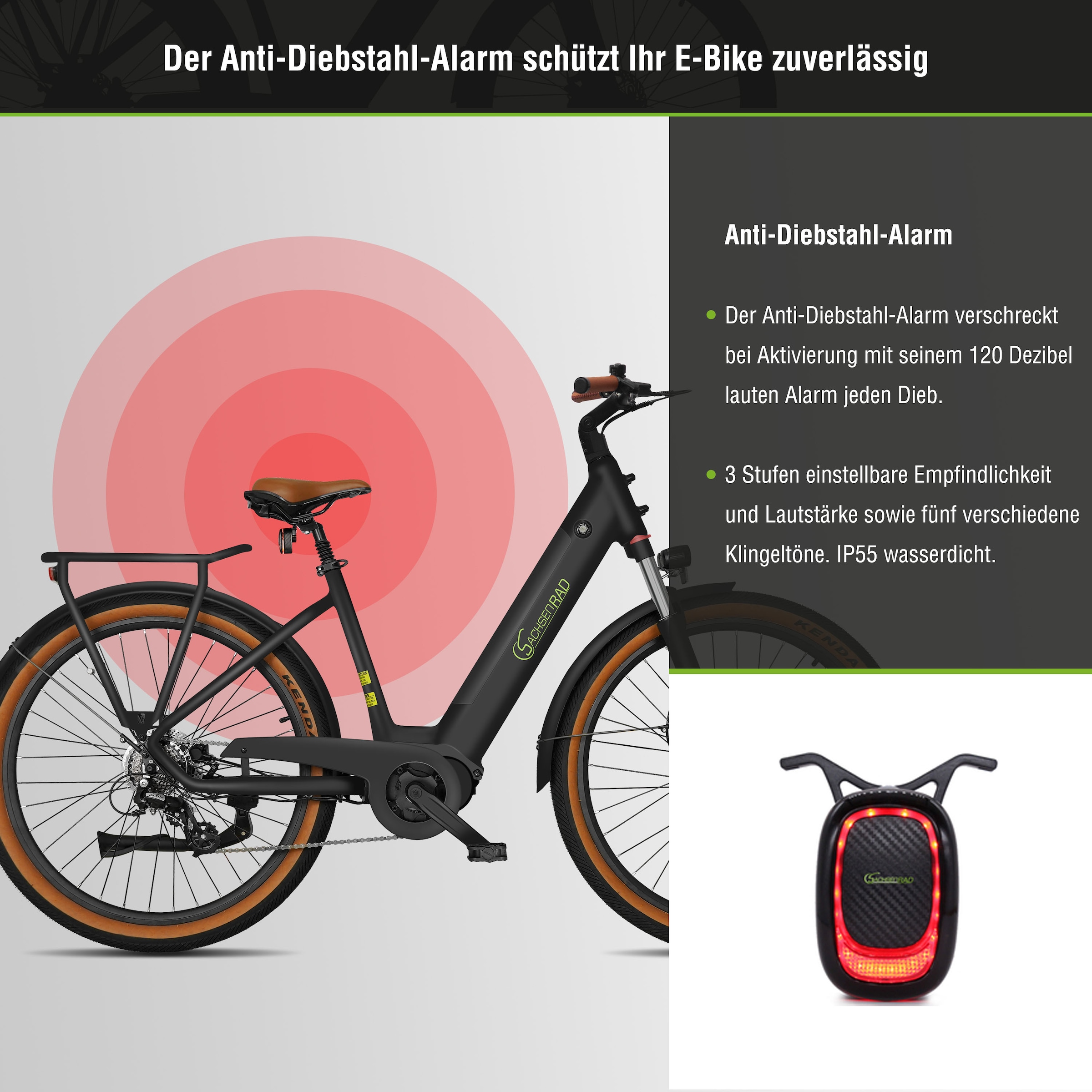 SachsenRad E-Bike »C5«, 7 Gang, Shimano, SHIMANO 7SP TOURNEY TY300, Mittelmotor 250 W, TFT Farb-LCD-Display, Fahrmodus Pedelec, 
LED-Frontlicht, Alarmanlage