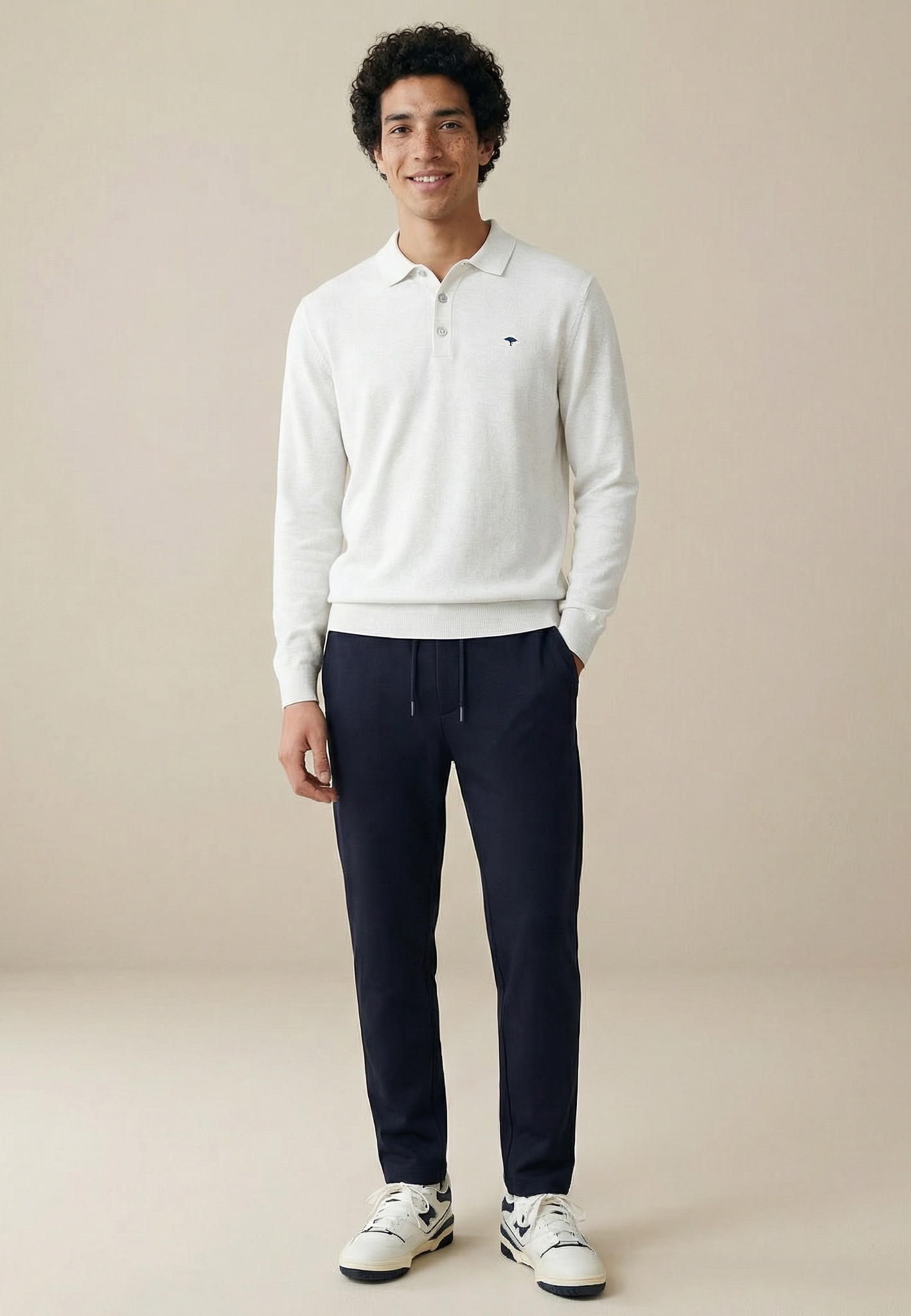 FYNCH-HATTON Strickpullover aus Baumwolle, mit Polokragen und kurzer Knopfleiste