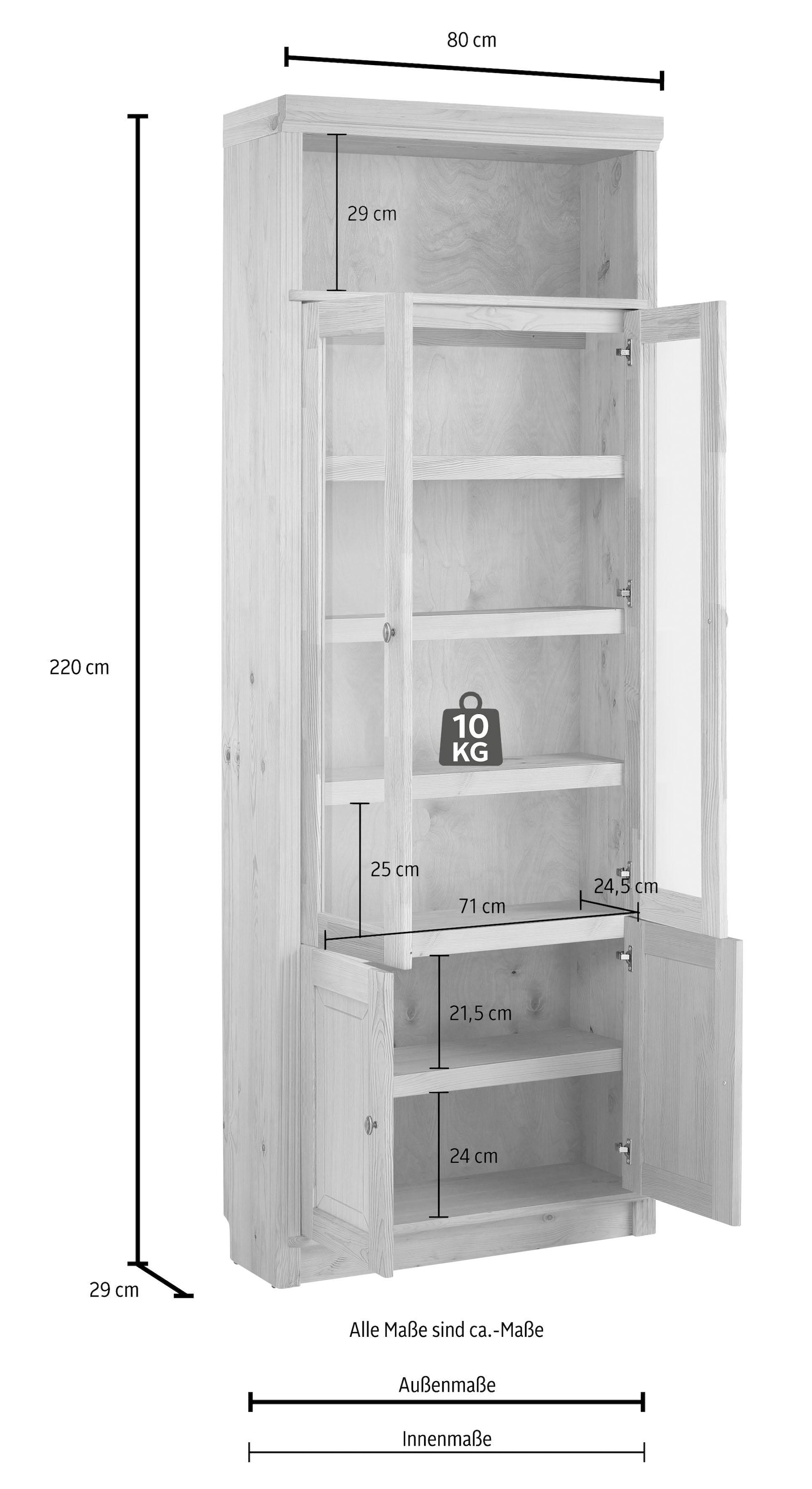 Home affaire Bücherregal bestellen Türen cm, 2 massiver mit auf »Soeren«, in Tiefe Höhen, Einsatz Kiefer, Klarglas Raten 29
