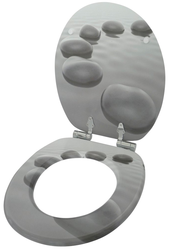 Sanilo Badaccessoire-Set »Black Stones«, (Komplett-Set, 3 tlg.), bestehend aus WC-Sitz, Badteppich und Waschbeckenstöpsel