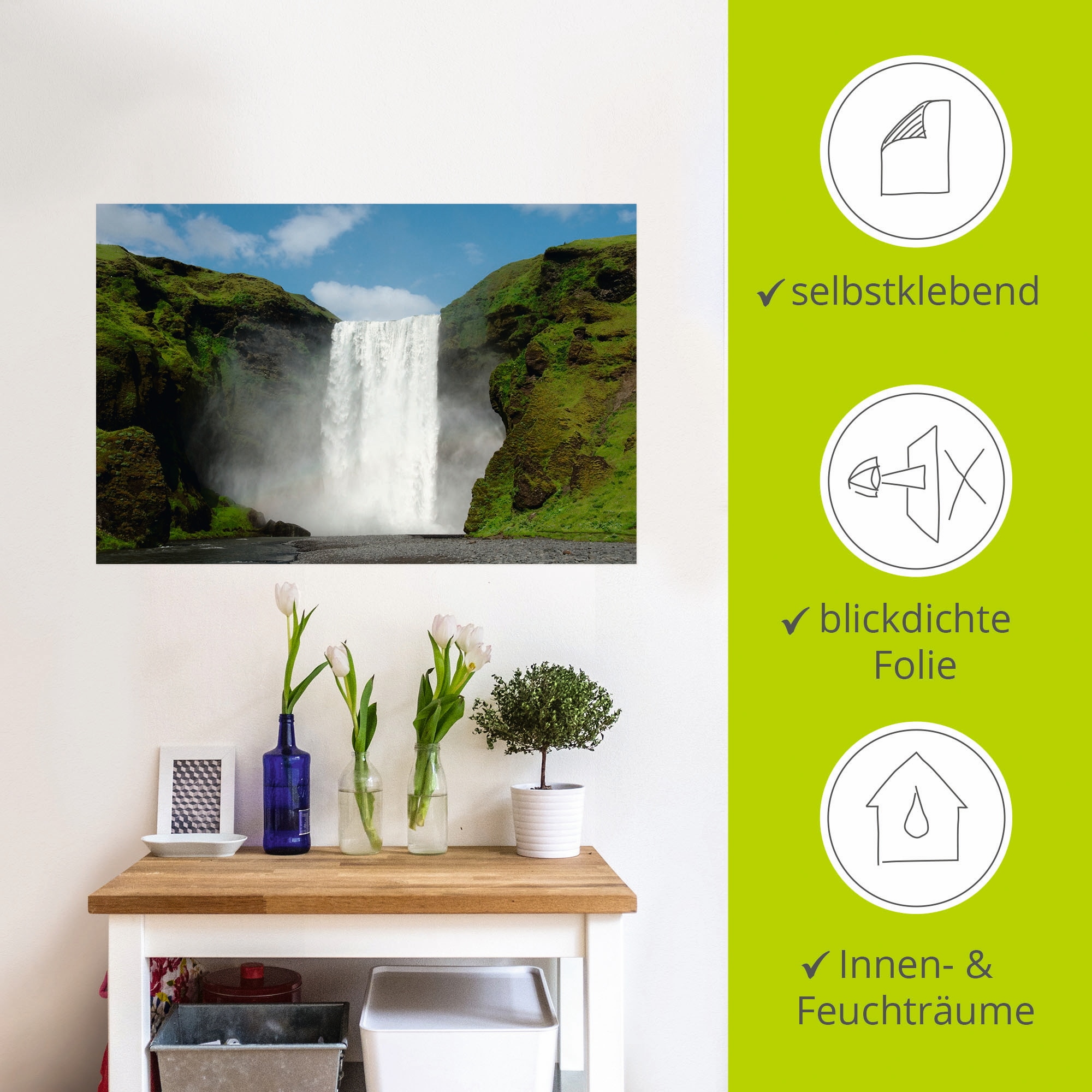 Artland Wandfolie »Skogafoss«, Gewässer, (1 St.), selbstklebend